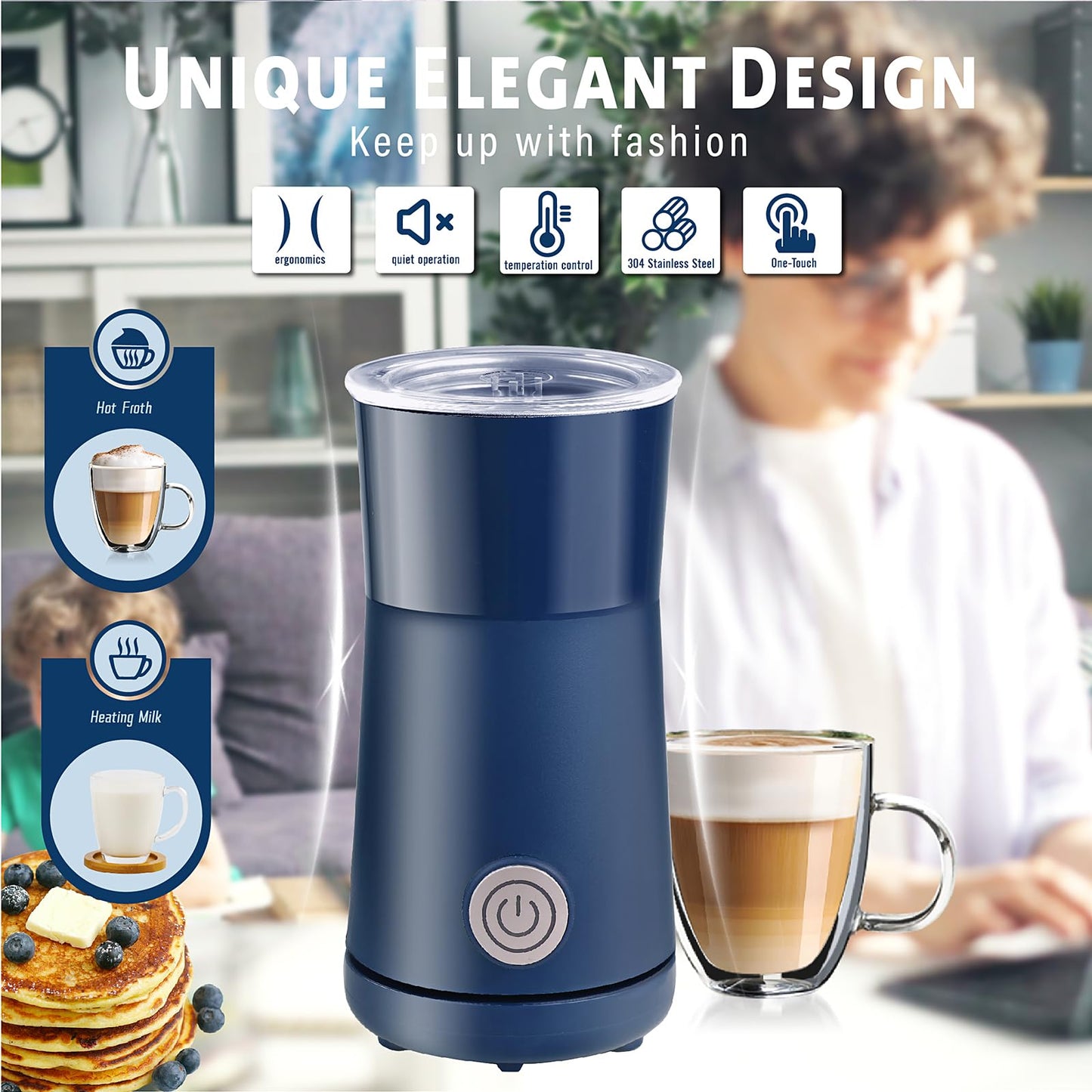 Huogary Milk Frother,Milk Frother and Steamer,Automatic Milk Foamer & Heater for Coffee, Latte, Cappuccino (Blue)