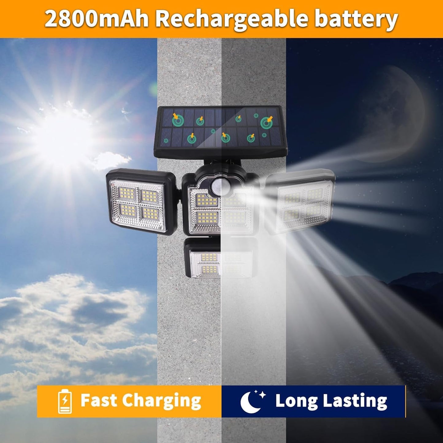 Xmart 8000LM 198 LED Solar Outdoor Lights Security Spot Lights 4 Adjustable Heads Motion Sensor Lights IP65 Waterproof 300° Wide Angle Wall Lights for Porch Yard Garage Pathway(2 Pack)