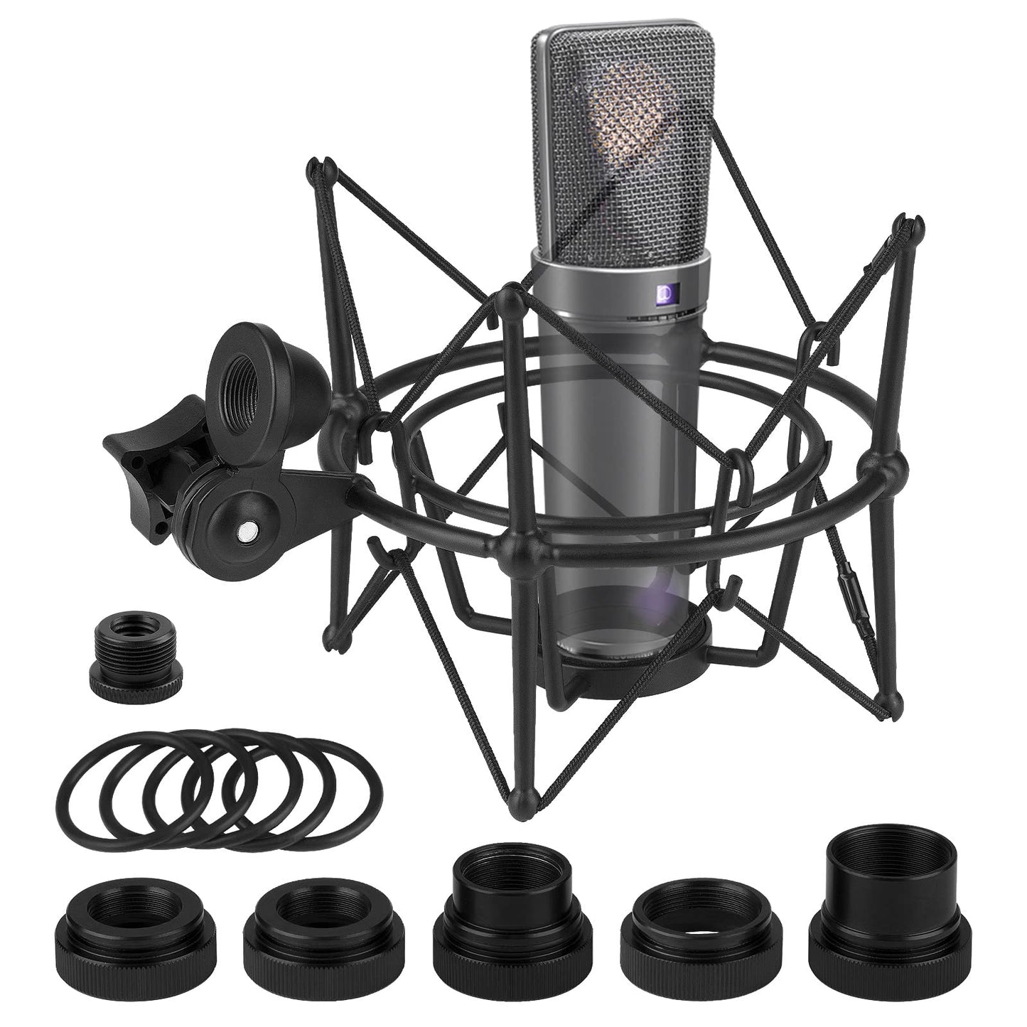 Geekria for Creators Microphone Shock Mount Compatible with Neumann U87, TLM193, TLM127, M149, TLM102, TLM103, Mic Anti-Vibration Suspension Adapter Clamp Mic Holder Clip (Black/Metal)