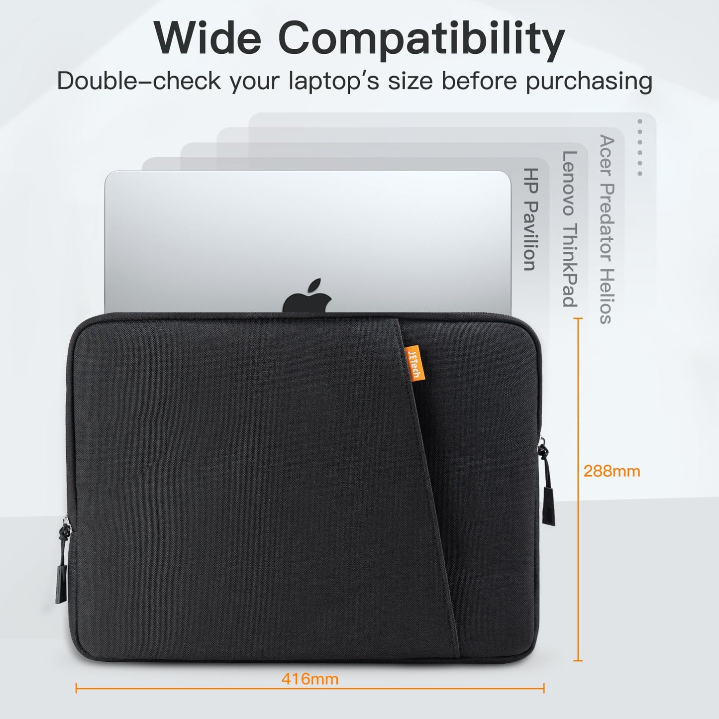JETech Laptop Sleeve for 16-Inch MacBook Pro (M1-M5, 2019-2026), Waterproof Bag Case with Pocket, Compatible with 16 Inch Notebook (Black)