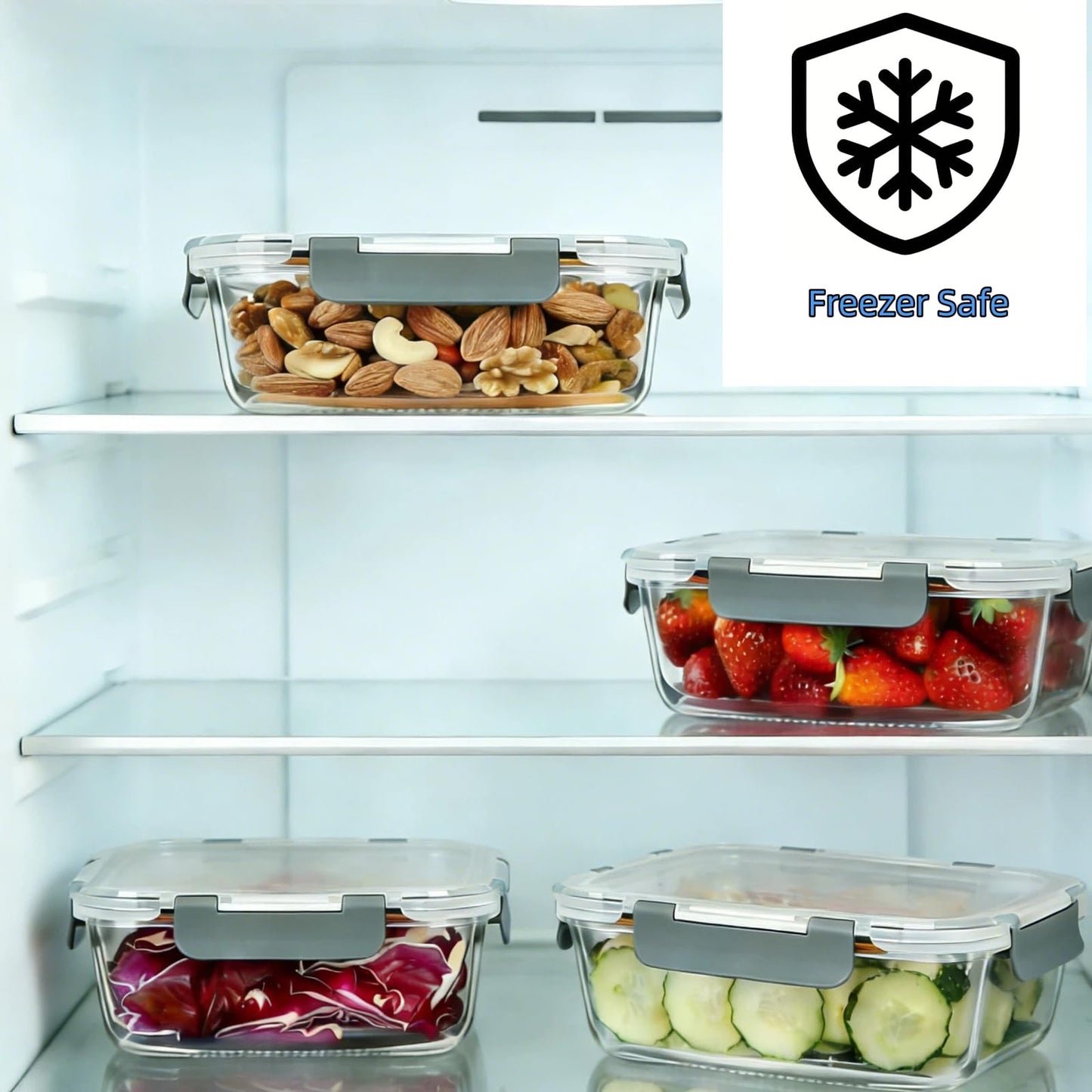Botion 5 Pack 36 OZ Glass Container Food storage set with Lids,Leak-proof and BPA Free lunch box, meal prep containers with oven, microwave and dishwasher friendly