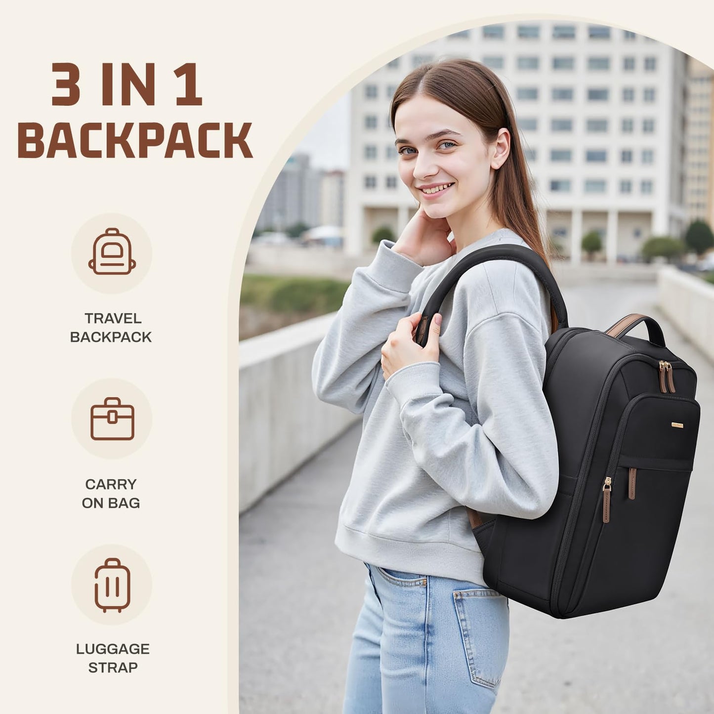 GOLF QUALITY 22L Travel Backpack for Women & Men,Carry On Bag for Airplanes Personal Item Laptop Backpack,17.3 Inch,Black