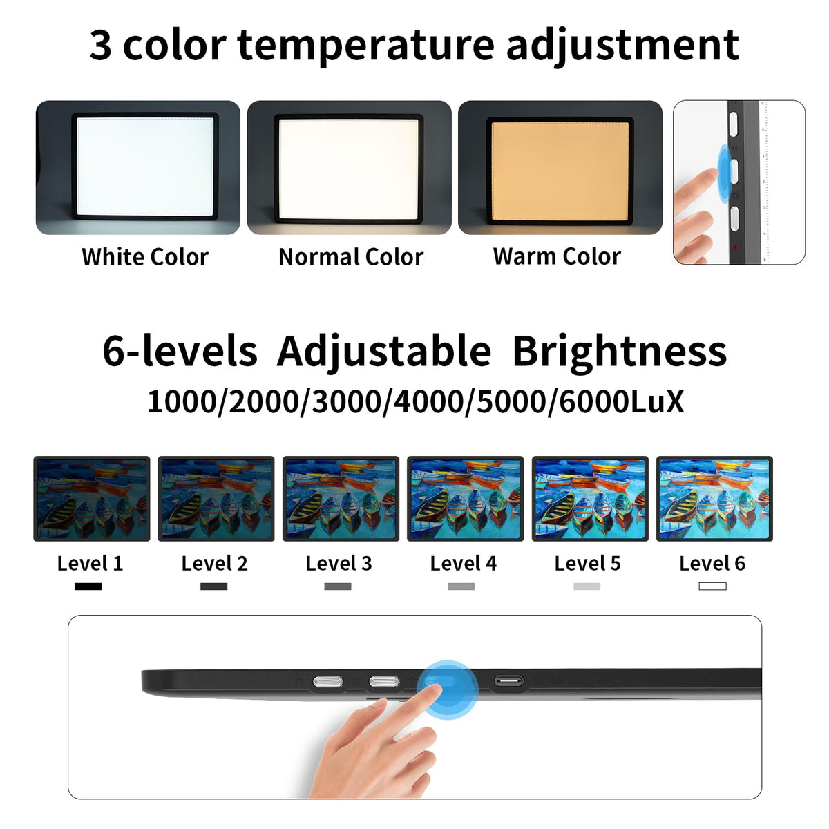 TOHETO A3 Light Board with Bag for Diamond Painting, Super Bright Magnetic Light Pad with Side Buttons, Lightbox for Tracing and Drawing, Corded Light Table for Sketching, Weeding Vinyl (Black)