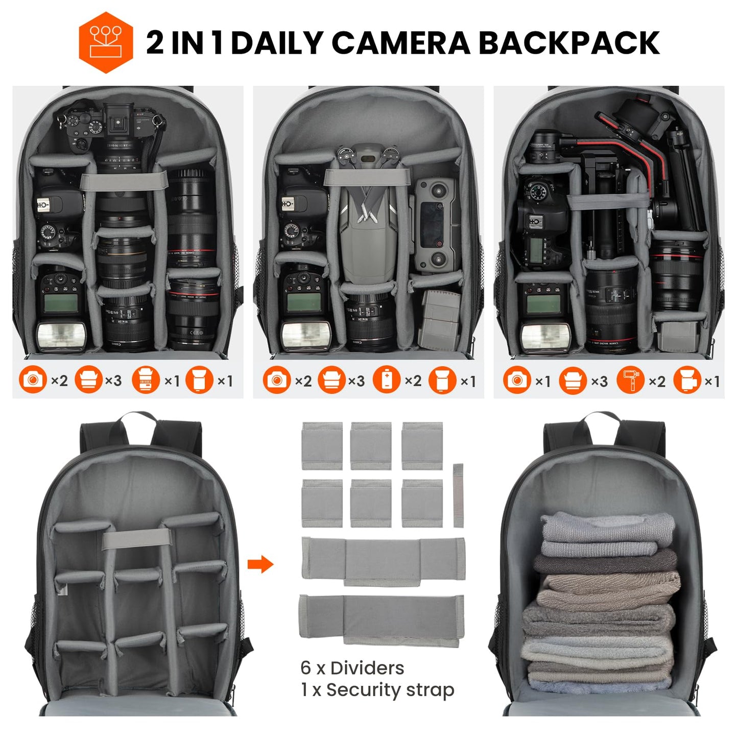 TARION Camera Backpack, Waterproof Photography Case Bag with 14'' Laptop Compartment and Rain Cover for DSLR SLR Camera Lens Flash Accessories, Tb-m-Black, M, Compact