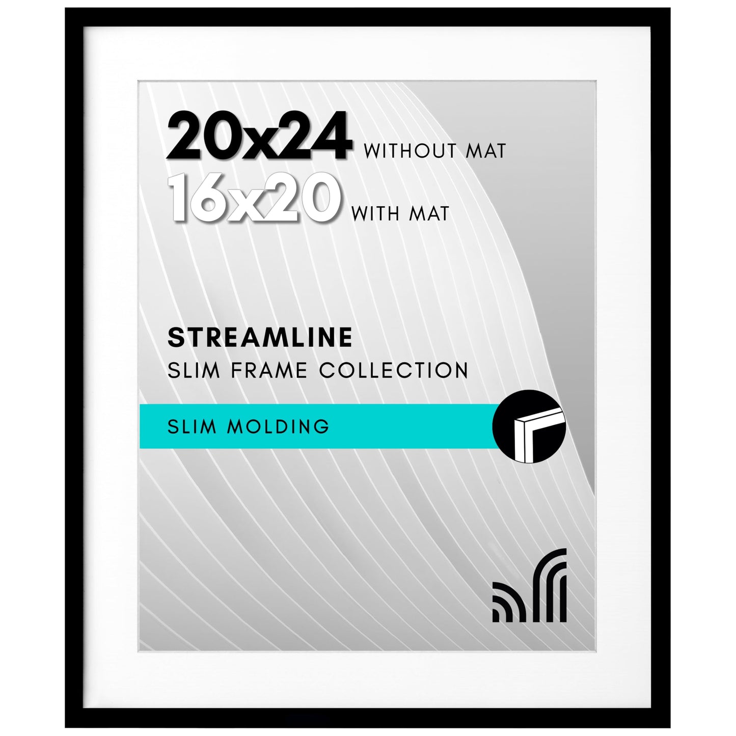 Americanflat 20x24 Picture Frame with Polished Plexiglass - Use as 16x20 Frame with Mat or Display 20x24 Photo Without Mat - Streamline Collection - Thin Border Picture Frames for Wall - Black