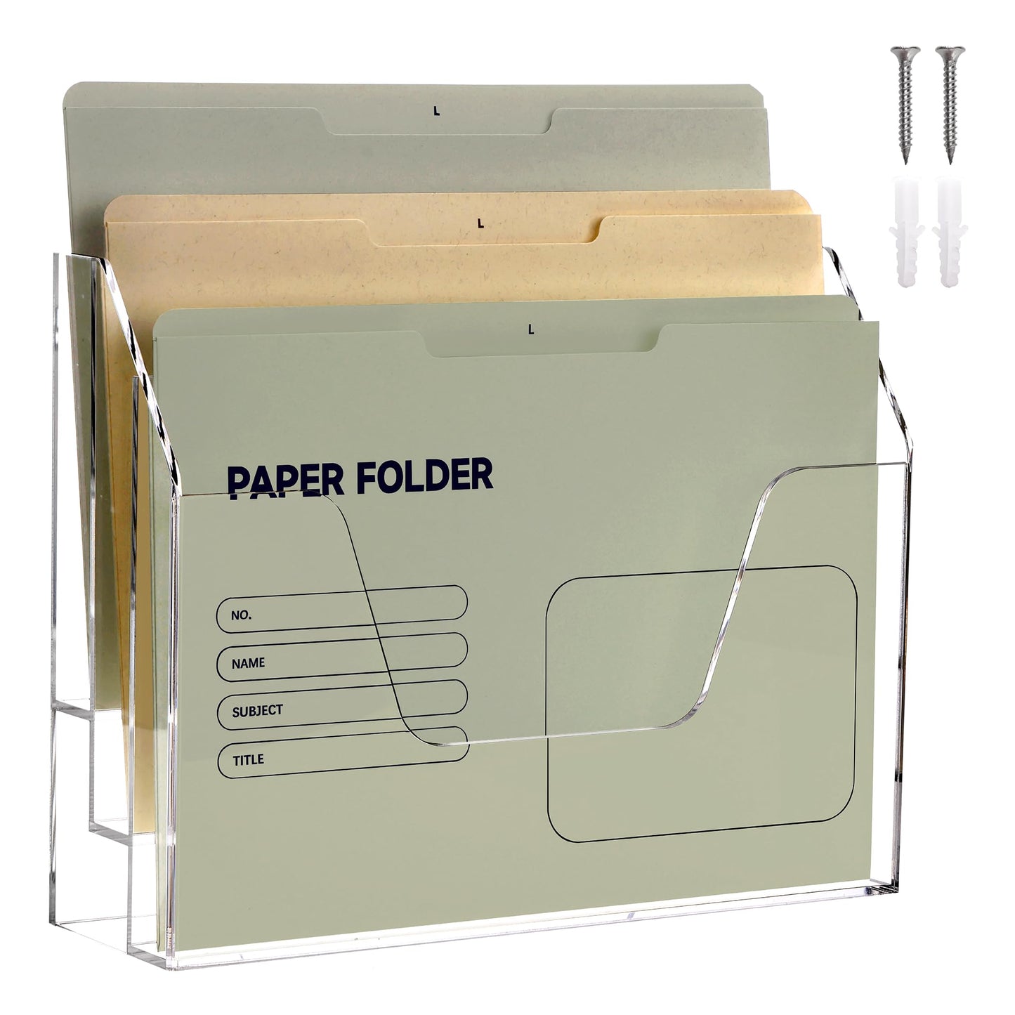 SANRUI Clear Acrylic Desk File Mail Organizer Wall Mounted, 3-Tier Hanging File Folder Holder, Office Magazine Document Rack