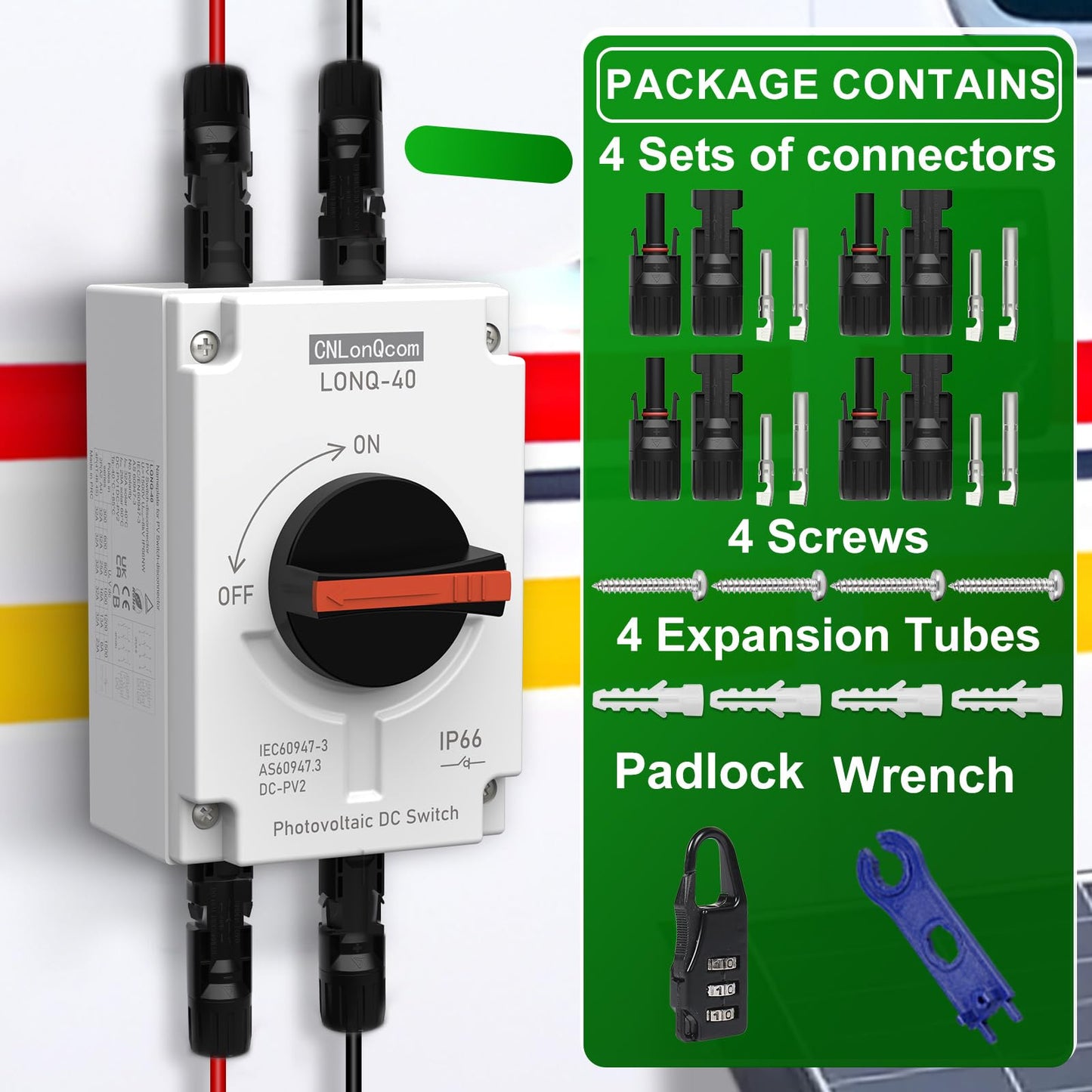 CNLonQcom Solar Disconnect Switch 32 Amp DC1200V Isolator Switch with IP66 Waterproof Outdoor for Rooftop Solar Systems, RVs and Boats
