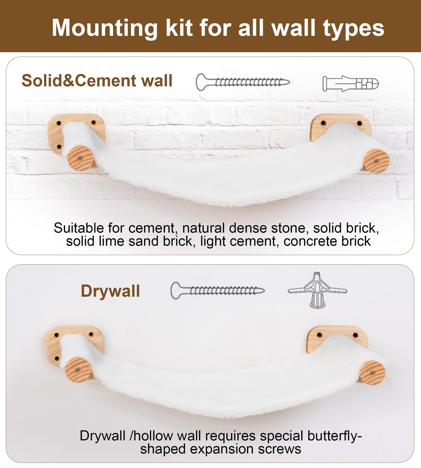 Cat Wall Shelves with 1 Floating Fabric Hammock, 2 Ladders with 4 Steps Each & 1 Flat Cat Shelf, Wall Mounted Bed Furniture & Climber, Indoor Playground