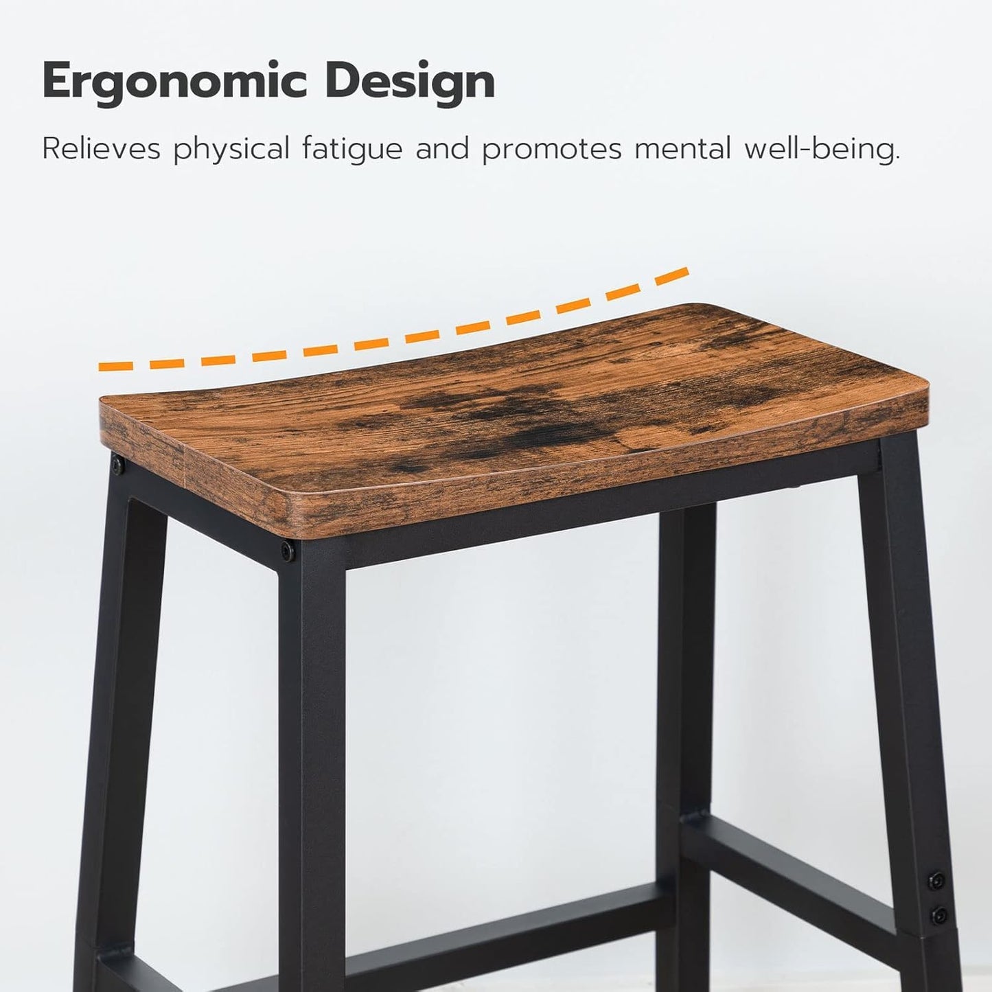 HOOBRO Bar Stools, Set of 2 Bar Chairs, Saddle Stools, Kitchen Counter Stools with Footrests, Industrial Stools for Dining Room, Kitchen, Counter, Bar, Rustic Brown and Black BF02MD01