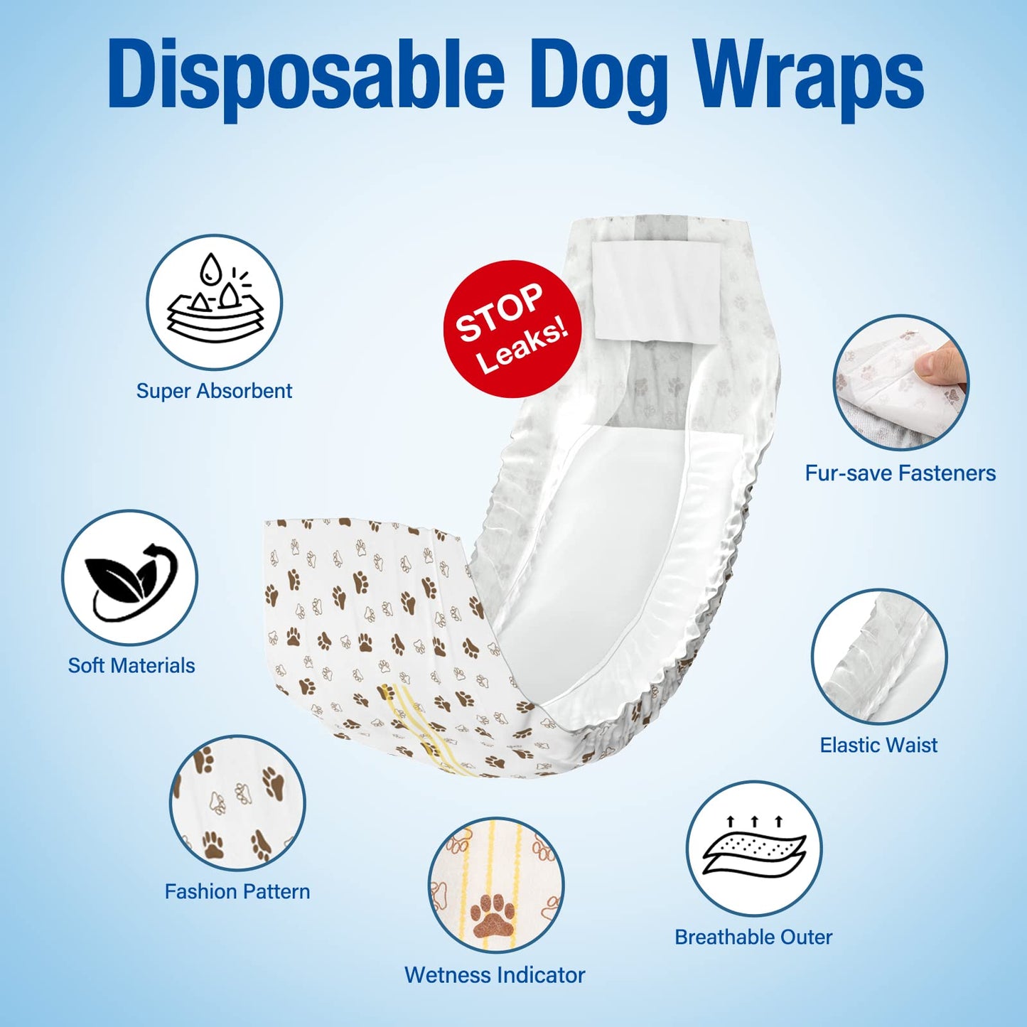 Pet Soft Dog Diapers Male - Disposable Male Dog Wraps Wetness Indicator, Ultra Absorbent Doggie Diapers Comfortable for Incontinence Excitable Urination, 50pcs Small