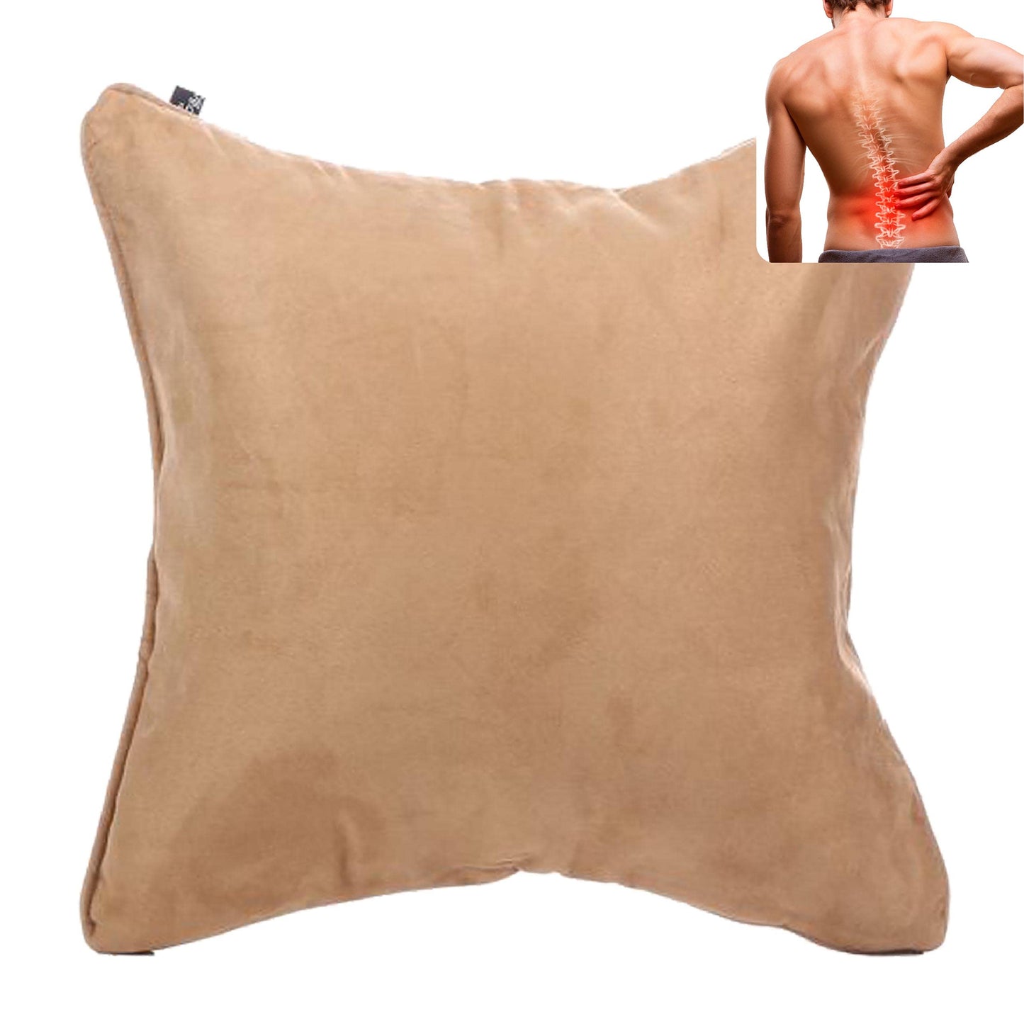 QiPillow - Pain Relieving Lumbar Support Throw Pillows for Couch, 18x18in Inflatable Ergonomic Back Support Square Pillow for Car, Chair and Recliner (Camel)