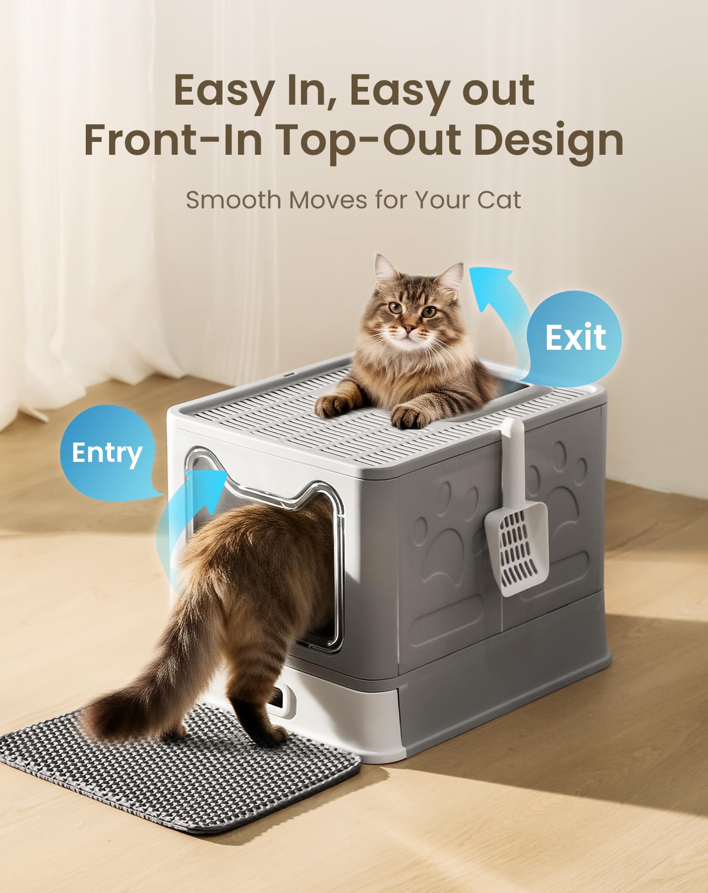Mustry Stainless Steel Cat Litter Box, Large Enclosed Kitty Litter Box, Covered Metal Litter Box for Kittens to Large Cats, Drawer Design, Easy to Clean, Includes Scoop & Mat