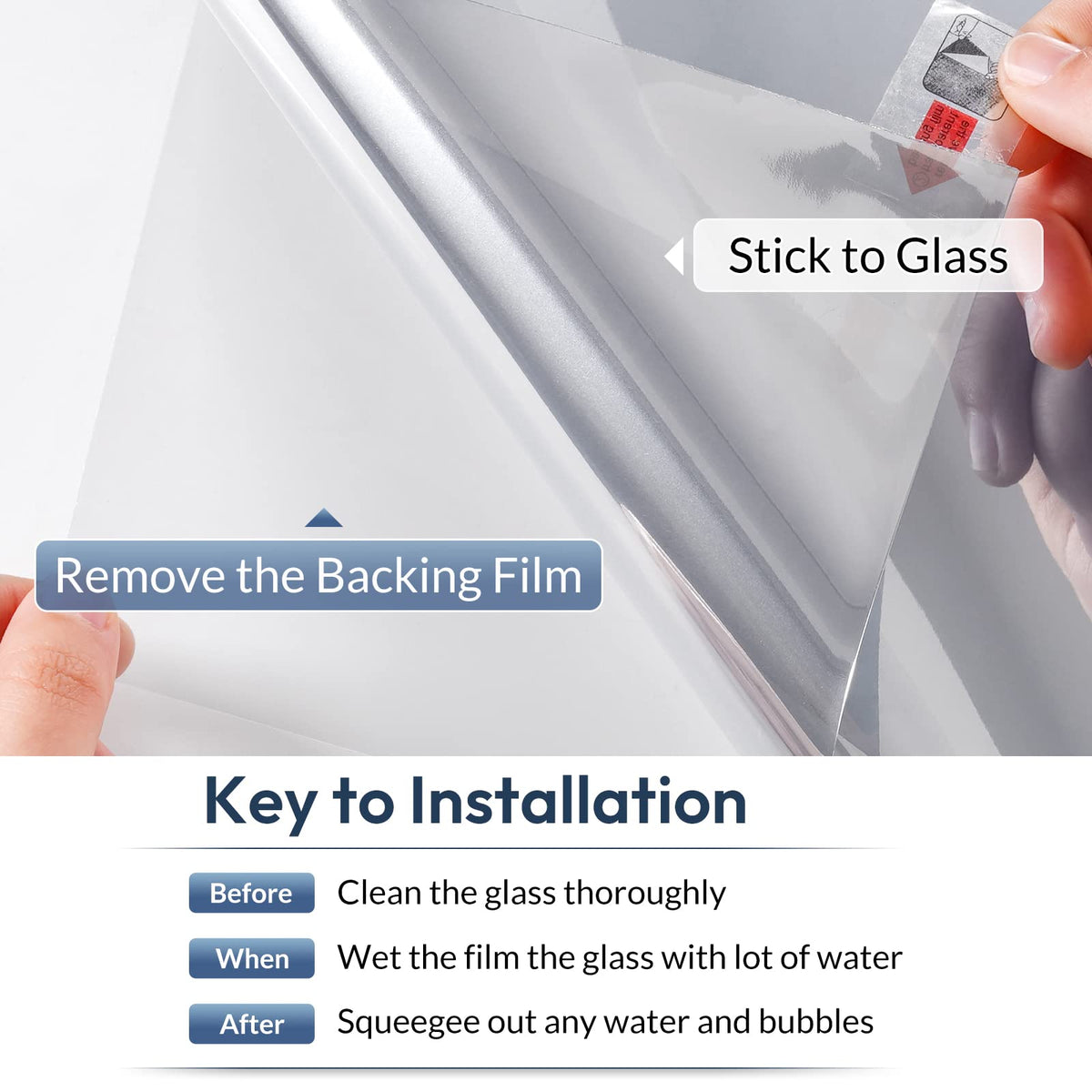 rabbitgoo One Way Window Film Daytime Privacy Window Tint Film for Home and Office, Static Cling Heat Control Anti UV Sun Blocking Reflective Mirror Vinyl, 60x400cm, 23.6"x157.4", Silver