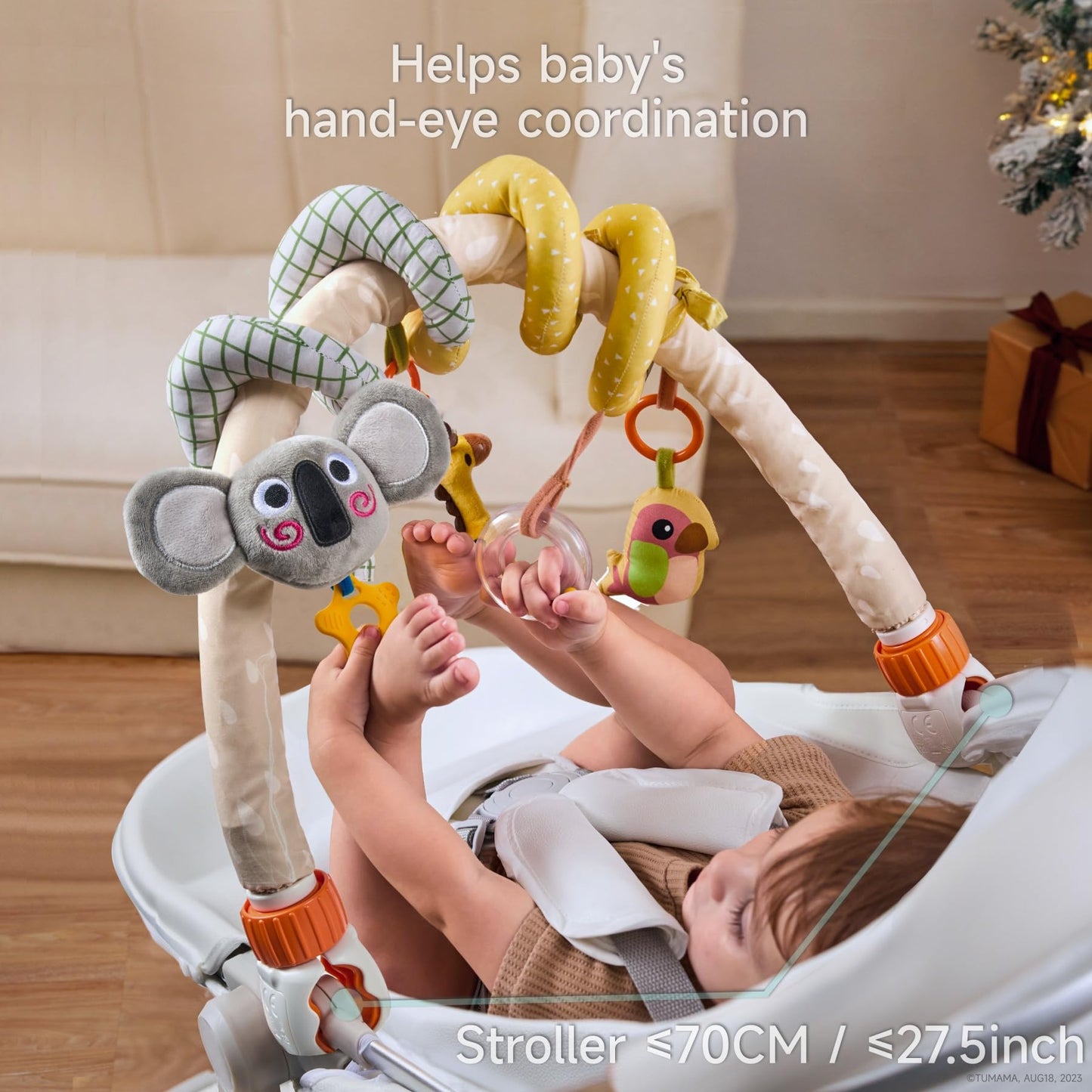 TUMAMA 2 in 1 Spiral Arch Car Seat Toys for Babies 0 3 6 9 12 Months Stroller Toy Baby Hanging Toys with Clip Adjustable Detachable Sensory Travel Crib Bouncer Bassinet Activity Toys