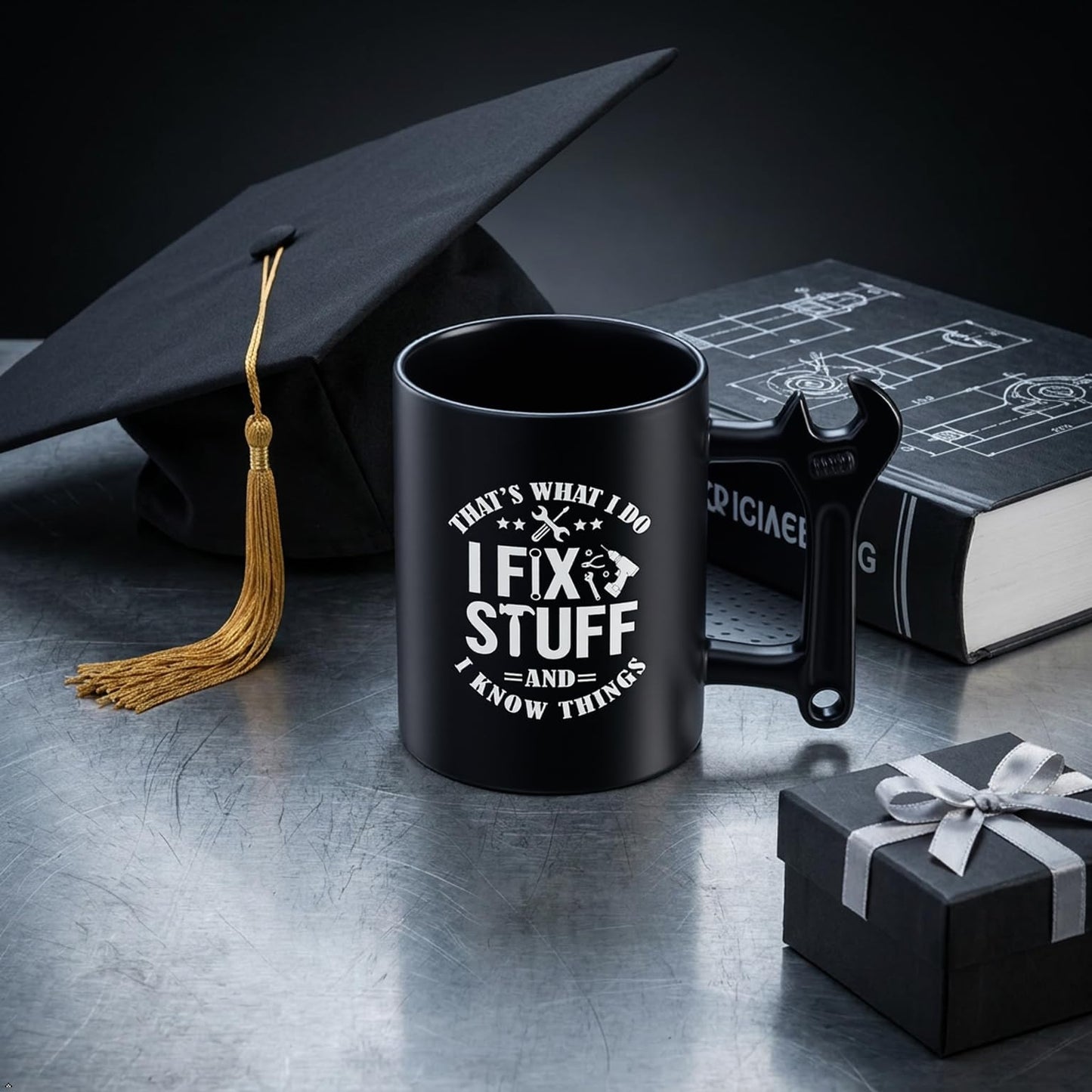 LOZACHE Funny Dad Coffee Mug with Wrench Handle – “that’s What I Do, I Fix Stuff and I Know” Mug for Men, Unique Father’s Day Birthday Graduation Gift for Him Dad Grandpa Husband Mechanic