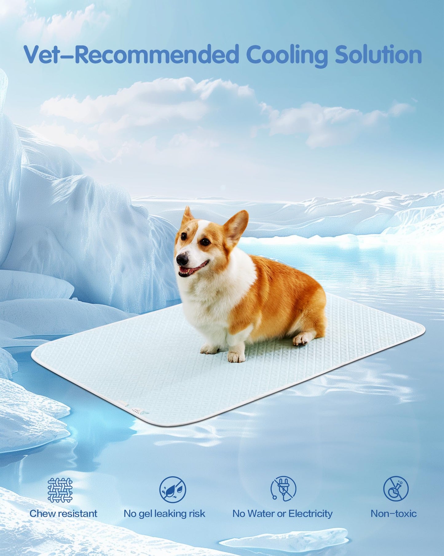 Dog Cooling Mat - Instant Cooling Pet Bed for Dogs & Cats, 6-12°F Drop, Non-Toxic & Machine Washable, Anti-Slip Bottom, Cool Mat for Indoor & Travel Use Light Blue 28" x 22"