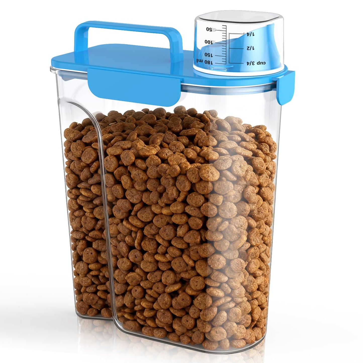 Uppetly Cat Food Storage Container, 5-7 lbs Dog Food Containers with Measuring Cup, Large Pouring Spout and Portable Handle, Pet Food Dispenser Dry Food Bin for Dog, Cats and Birds Blue