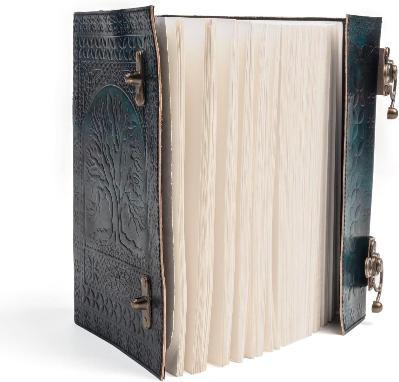 TUZECH 600 Pages Handmade Large Leather Journal Diary Embossed Tree of Life Book Of Shadows Hocus Pocus Notebook Writing Grimoire Sketchbook (7 x 10 Inches) (Green)