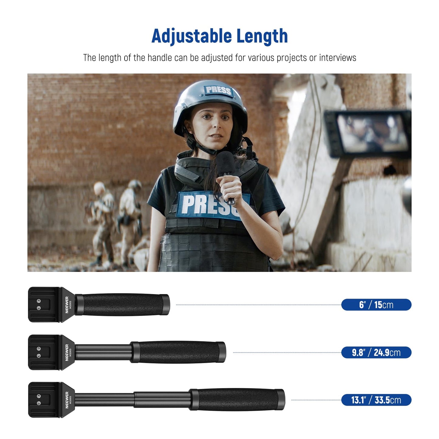 NEEWER 13"/33cm Telescopic Lavalier Microphone Handheld with Anti Off Cold Shoe Foam Windscreen Interview Mic Handle Compatible with Rode Wireless Go II DJI Mic CM31, MS005