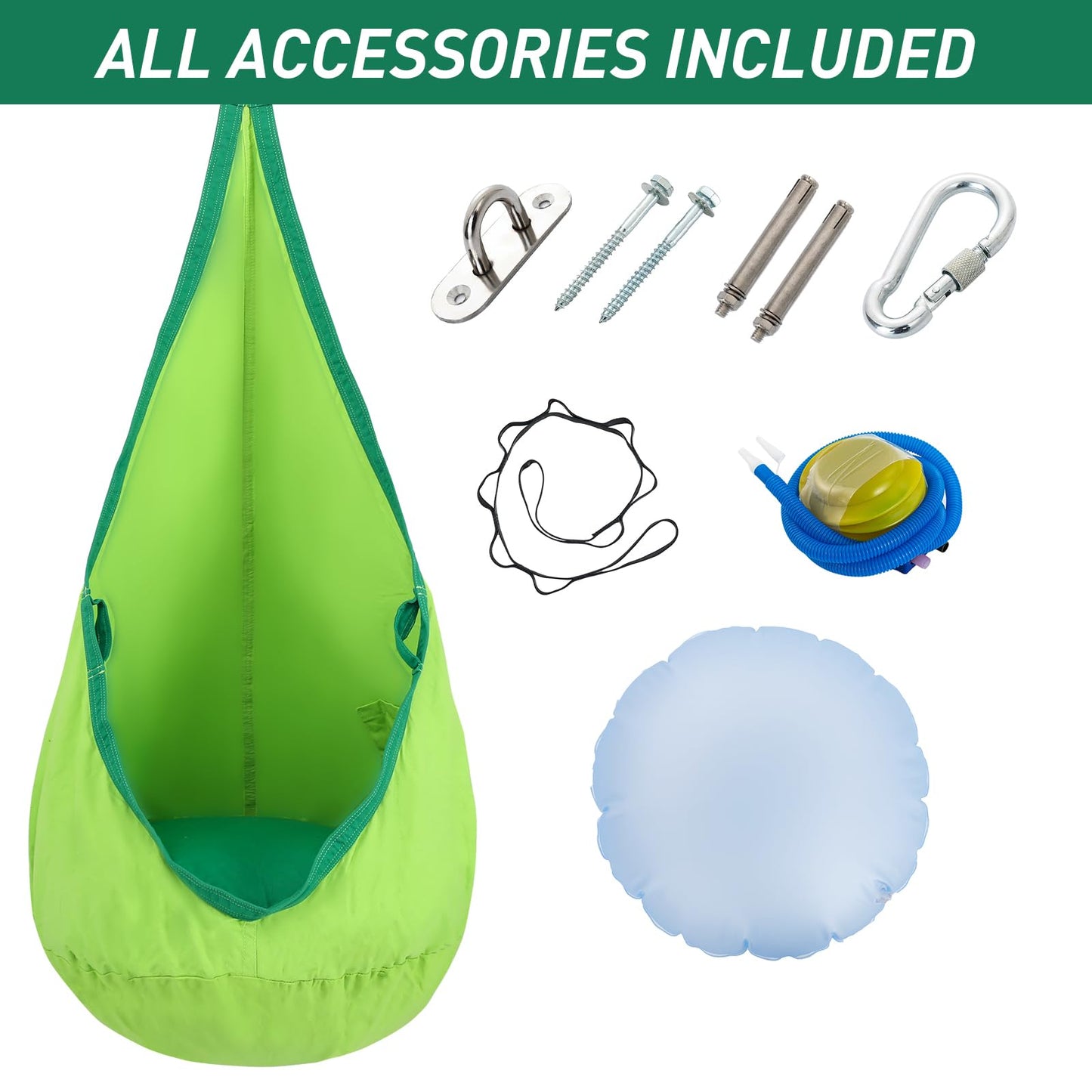YAERSI Kids Pod Swing Seat 100% Cotton Child Hammock Chair with PVC Inflatable Cushion for Indoor and Outdoor Use Portable