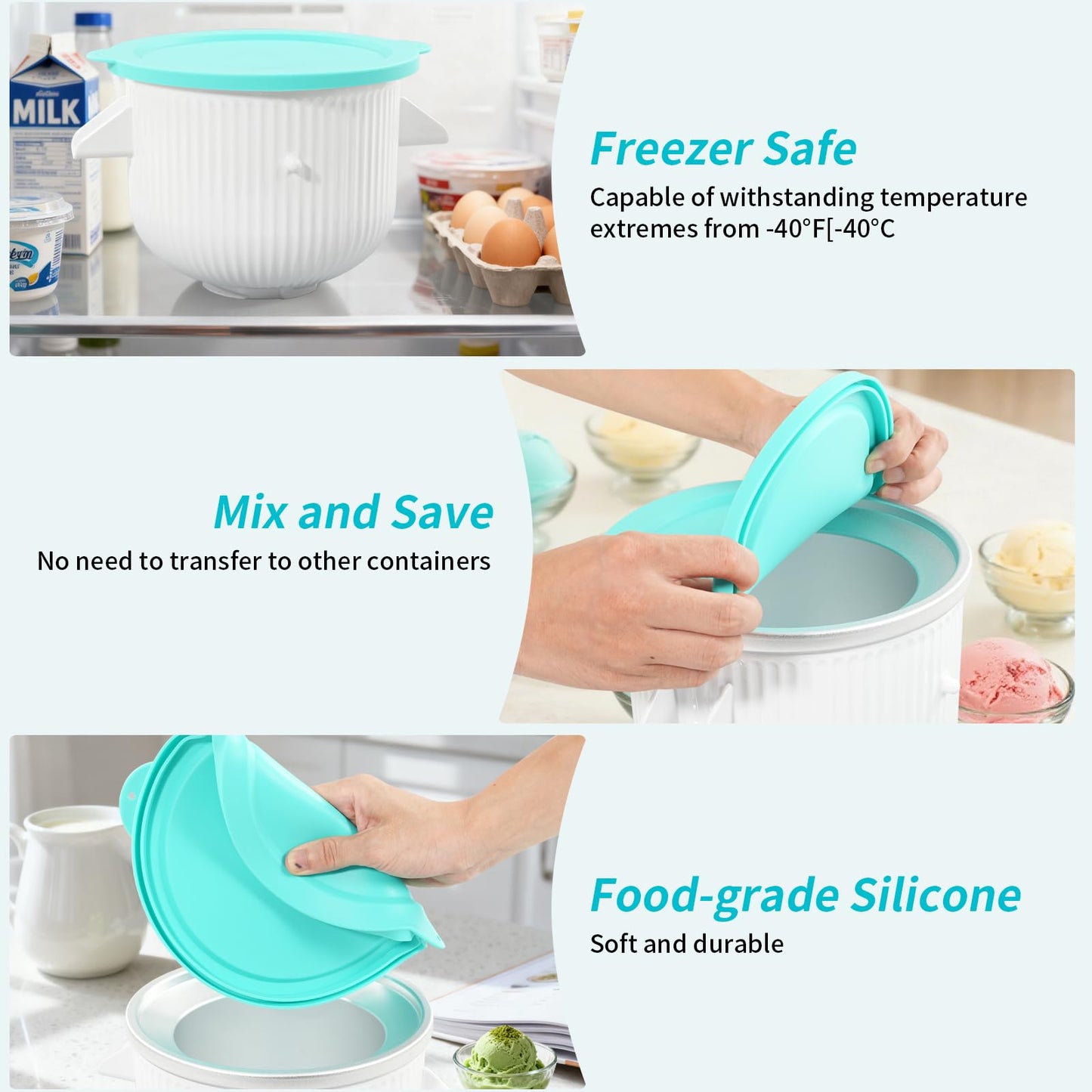 Ice Cream Attachment for Kitchenaid Stand Mixer, Ice Cream Bowl Compatible with Kitchenaid 4.5-5Qt Stand Mixer and 5-6-7Qt Bowl-Lift (with lid)
