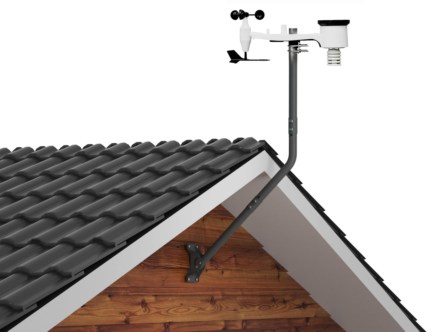 CEKAY Universal Mounting Pole (1 1/2" Dia x 51" L) – J Pole Mount for Antenna, Starlink Dish & Weather Station – Adjustable Pivot/Lock Bracket for Wall, Eave, Roof – Powder-Coated, Corrosion-Resistant