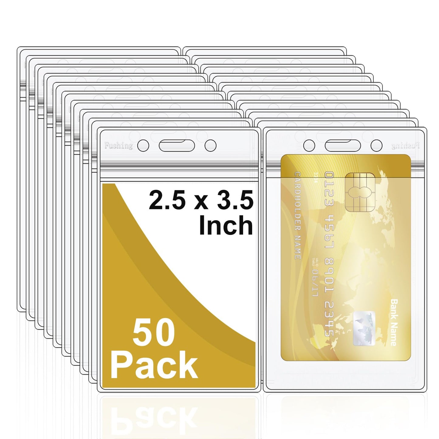 Fushing 50Pcs Extra Thick ID Badge Holders, Exclusive Double-Deck Clear Plastic Vertical Name Tag Badge ID Card Holders, Single Layer Thickness 0.4mm Thicker 60% Than Standard 0.25mm
