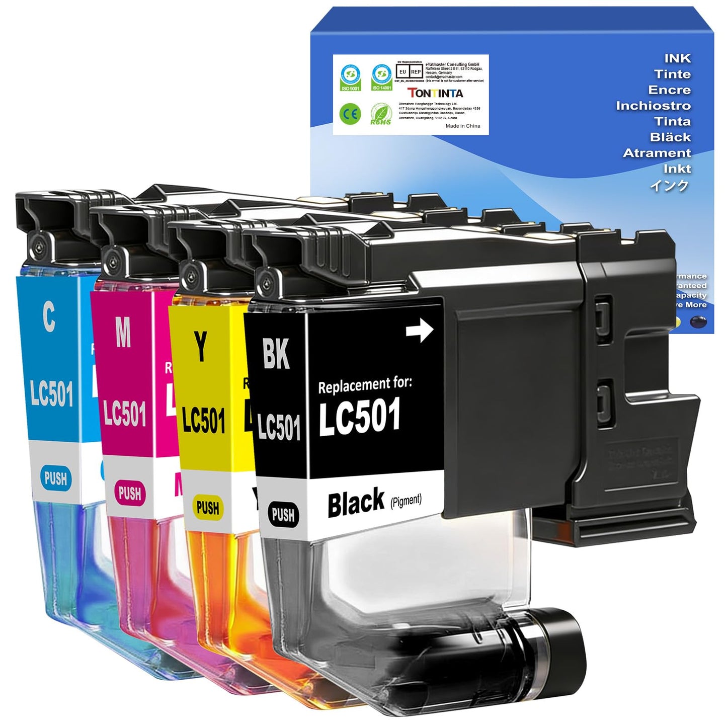 TONTINTA LC501 LC5014PK Compatible Ink Cartridges Standard Capacity for MFC-J1260W MFC-J1360DW MFC-J1410DW Printers (4 Colors Set, Black Cyan Magenta Yellow)