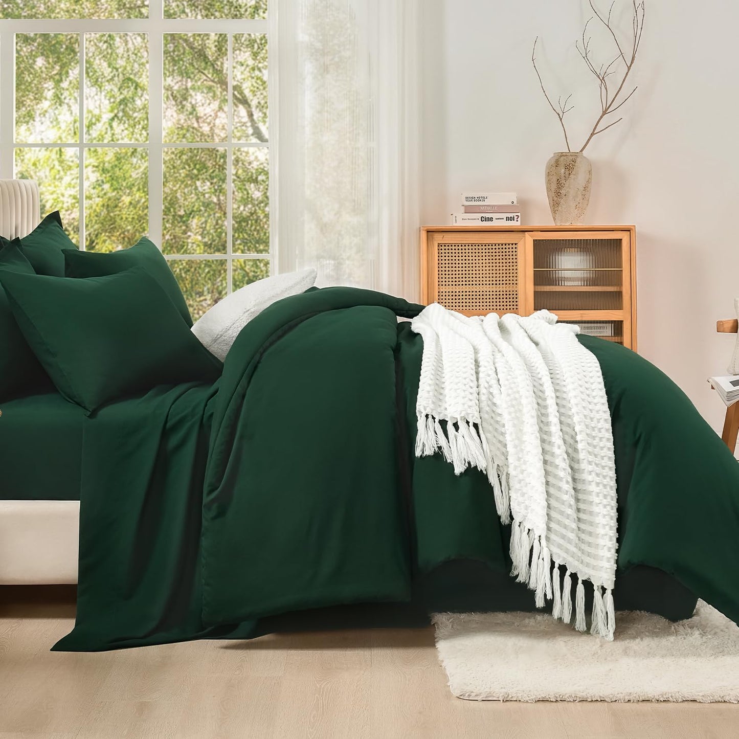 Litanika King Size Comforter Set Dark Emerald Green - 7 Pieces Bed in a Bag King Bedding Comforter Sets, Solid Lightweight Bed Set with Comforter, Sheets, Pillowcases & Shams