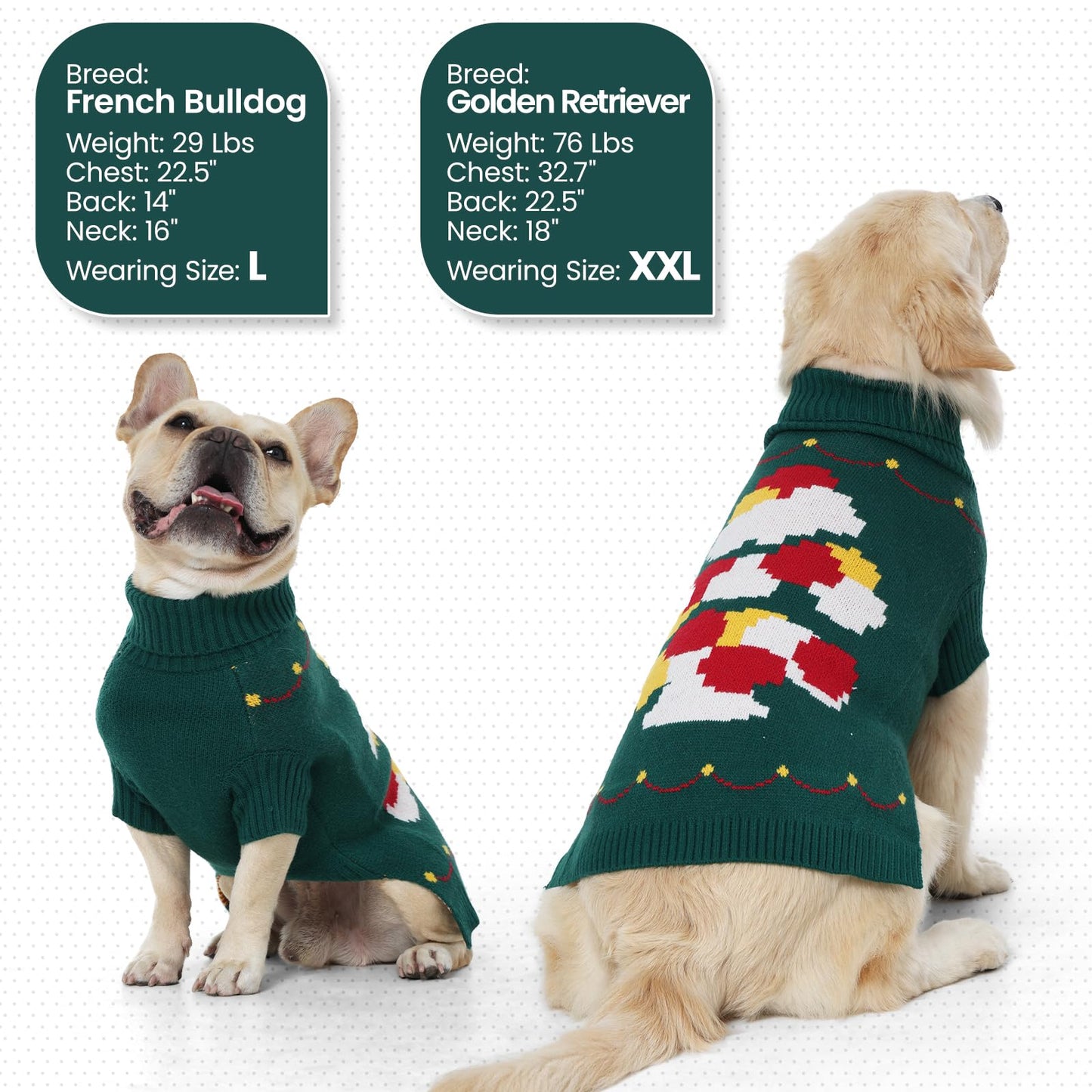 BRKURLEG Dog Sweaters, Christmas Dog Sweaters for Large Dogs Boy Girl, Turtleneck Warm Pet Sweater for Cold Weather, Xmas New Year, Pet Winter Pullover Sweater for Labrador, Dalmatian (Green, XXL)