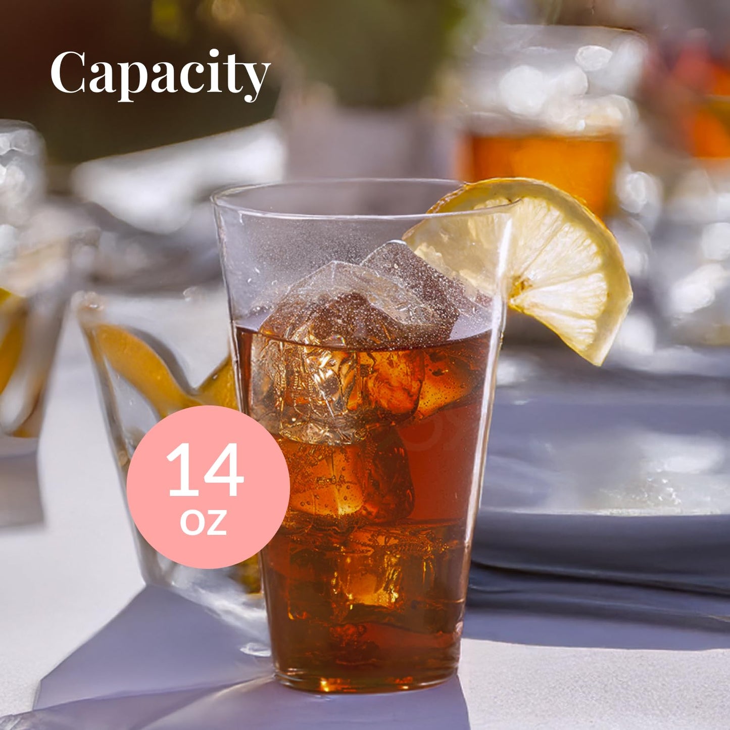 Clear Plastic Cups - 14 oz 100 Pack Hard Disposable Wine Tumblers - Cocktail Glasses - Party Drinkware Bulk Wedding Tumblers - Disposable Wine Glasses Wedding