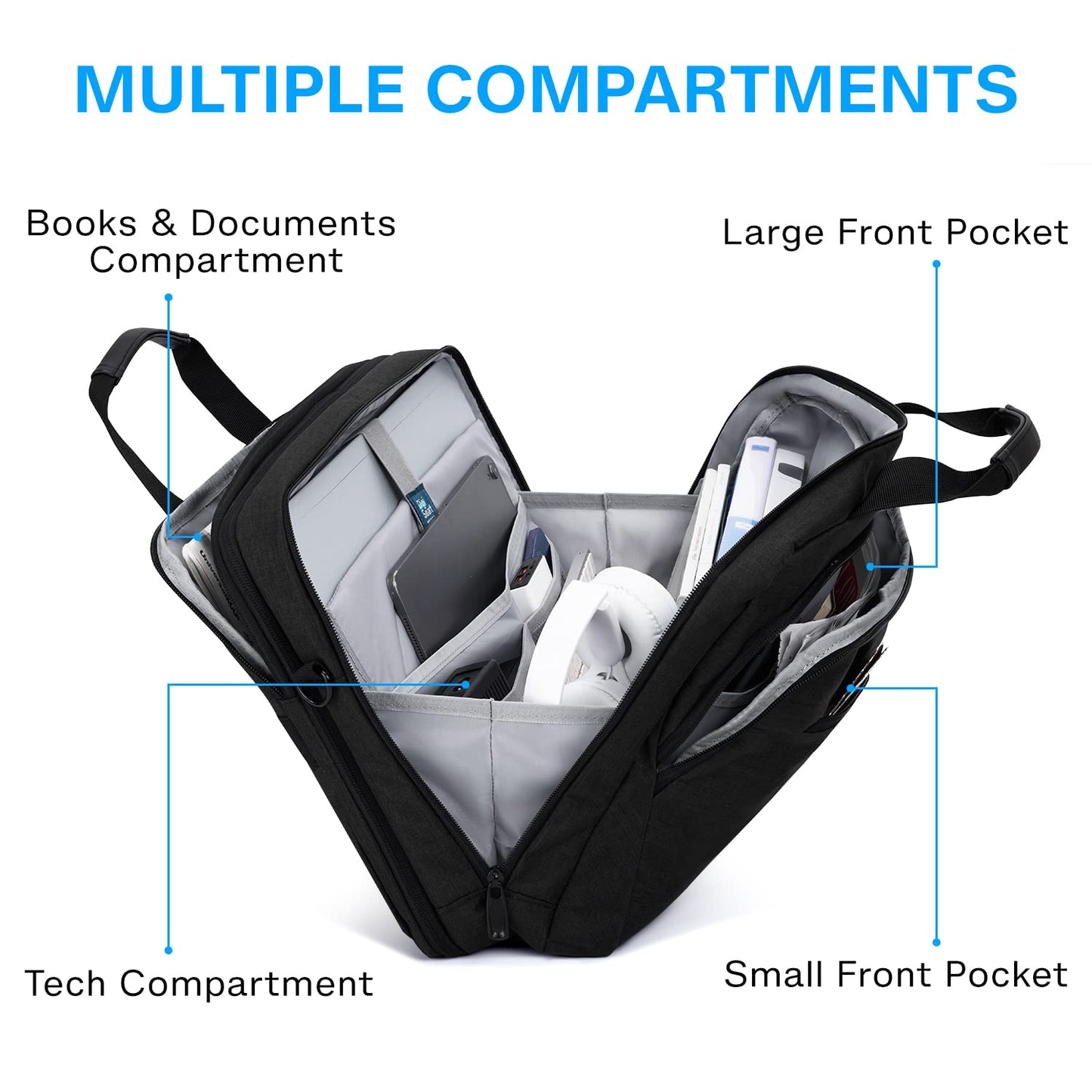 BAGSMART 17.3 Inch Laptop Bag, Expandable Computer Bag Laptop Briefcase Men Women Laptop Shoulder Bag,Work Bag Business Travel Office,Black
