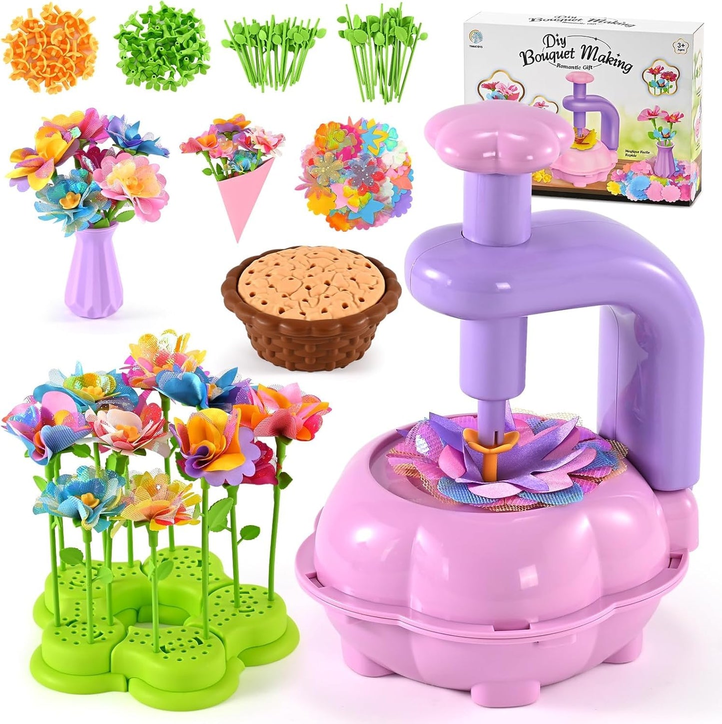 BlueSwan Girls DIY Fabric Flower Bouquets Toys, Kids' Flowers Press Kits, Poke-in Arts and Crafts Birthday Gifts for 4-12 Year Old Girl, Lovely Mothers Day Gifts 36 Flower Holders, Interactive Toy