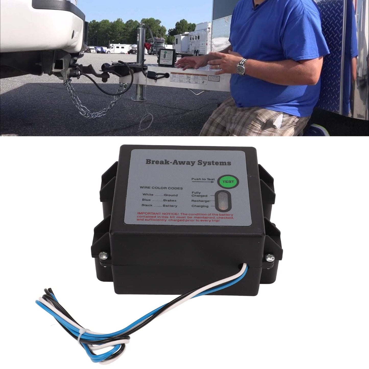 Trailer Break Away Kit, Trailer Brakes Breakaway Kit 12V LED Test Break Away System Universal for Vehicle