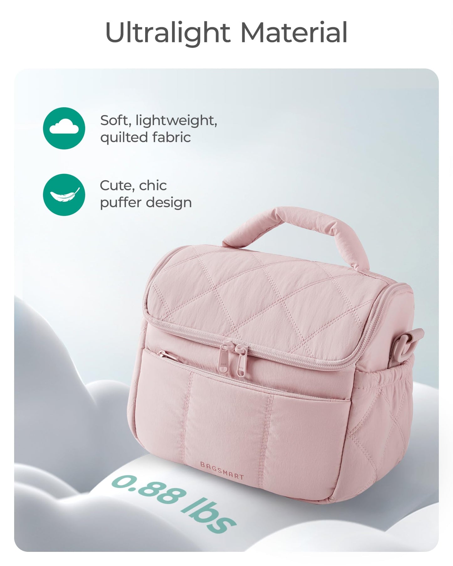 BAGSMART Insulated Lunch Bag, Quilted Puffer Lunch Tote, Leakproof, Durable & Reusable Lunch Cooler Box for Work Picnic Travel Meal Prep, Camel