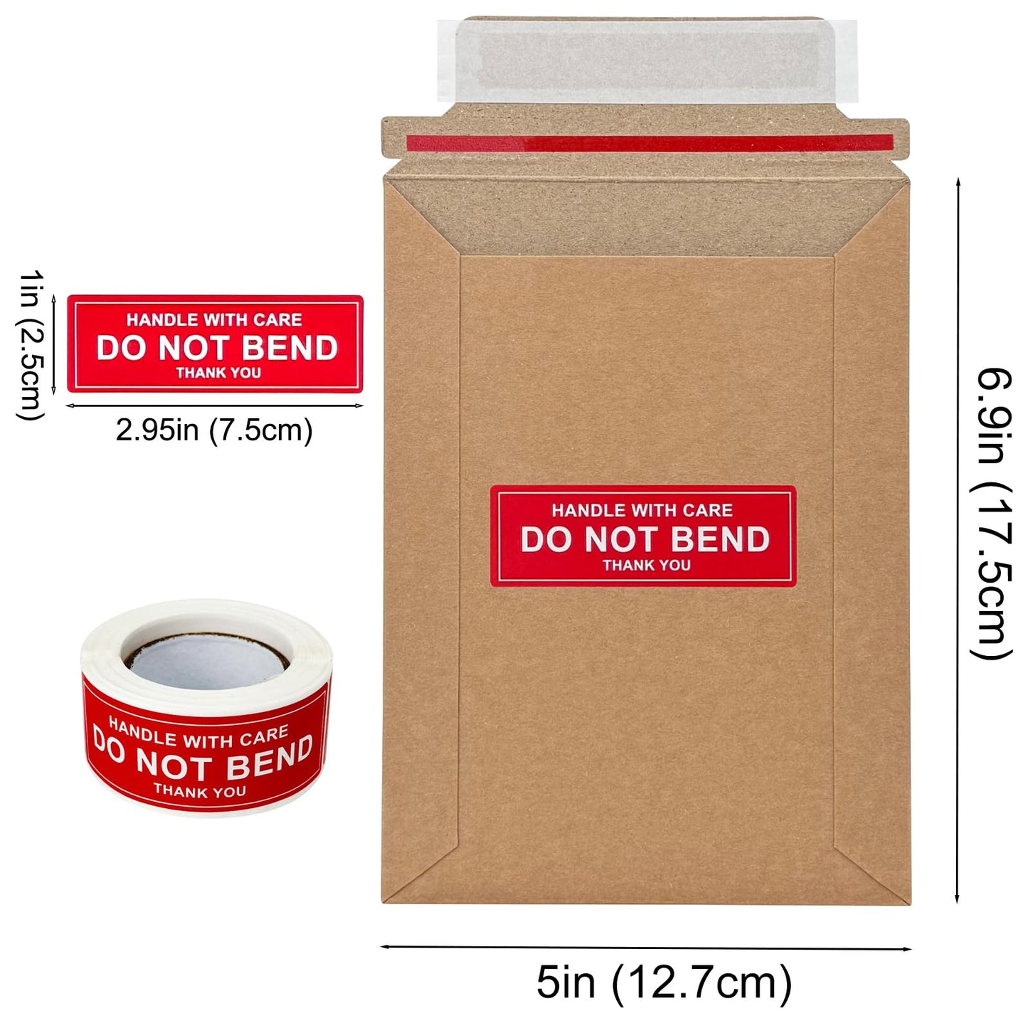 Neehows 100 Pack 5x7 Rigid Mailers Cardboard Envelopes, 400GSM Kraft Photo Mailers Shipping Envelope with DO NOT Bend Labels, Small Stay Flat Self Seal Document Envelope for Trading Cards- Brown