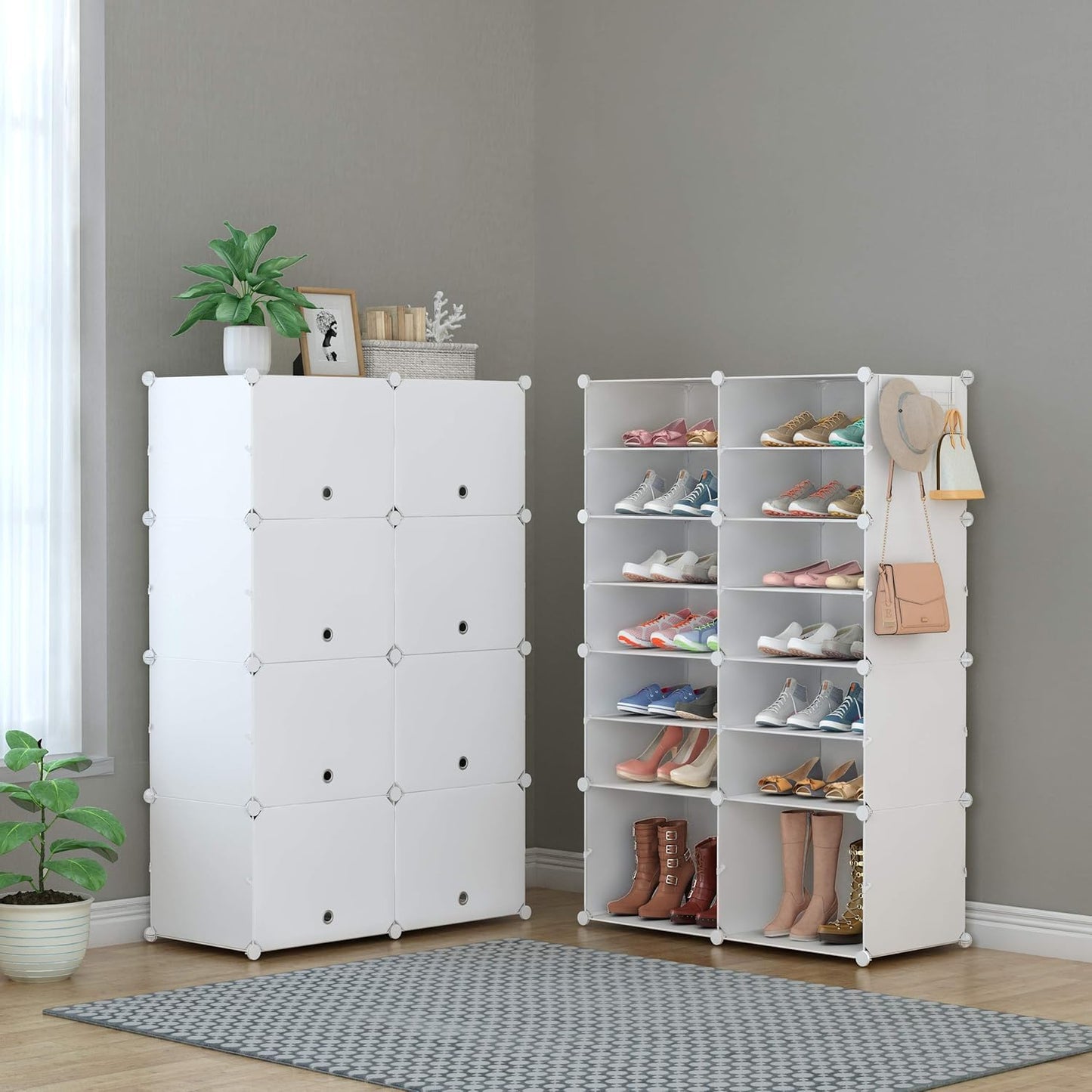 Shoe Rack, 8 Tier Shoe Storage Cabinet 32 Pair Plastic Shoe Shelves Organizer for Closet Hallway Bedroom Entryway