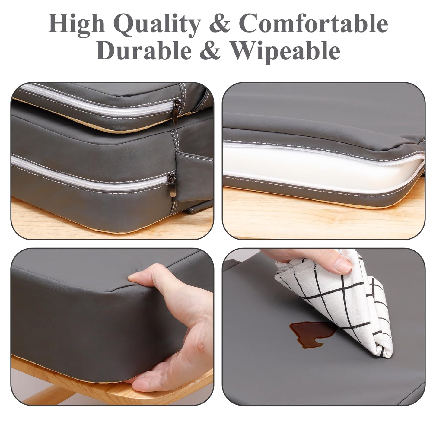 TOTIDYH Toddler Booster Seat for Dining Table, Non-Slip Kitchen Chair Booster Cushion with Backrest and Adjustable Straps, Portable PU Waterproof Travel Baby Booster Increasing Cushion, Dark Grey