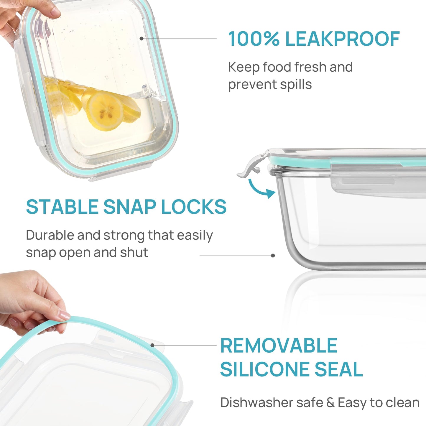Vtopmart 2Pack 2260ml/ 76.4oz Extra Large Glass Container Food Storage with Lids, Meal Prep Container Set with Snap Airtight Lid for Baking, Microwave, Oven, Leak Proof, for Freezer, Dishwasher, Green
