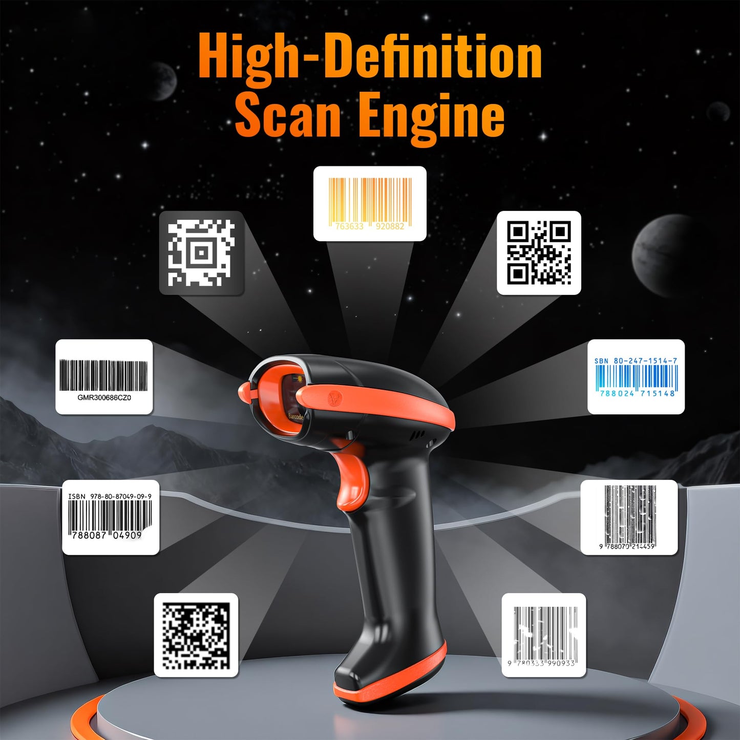 Tera Pro Wireless 1D 2D QR Barcode Scanner with Counting Screen and Charging Cradle Extra Fast Scanning Speed Ultra High Resolution Handheld Imaging Bar Code Reader for Warehouse Inventory HW0008