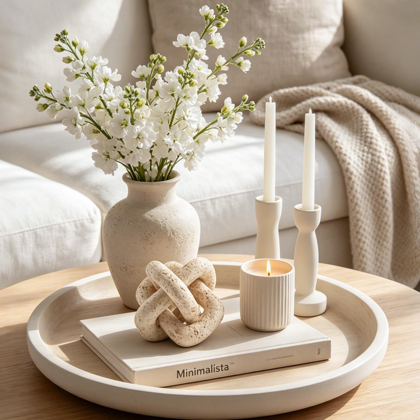 DN DECONATION 3 Link Knot Decor, Beige Travertine Coffee Table Decoration, Boho Chain Link Decor, Modern Shelf Entryway Objects for Home Living Room Farmhouse Bedroom Inspired Aesthetic Art