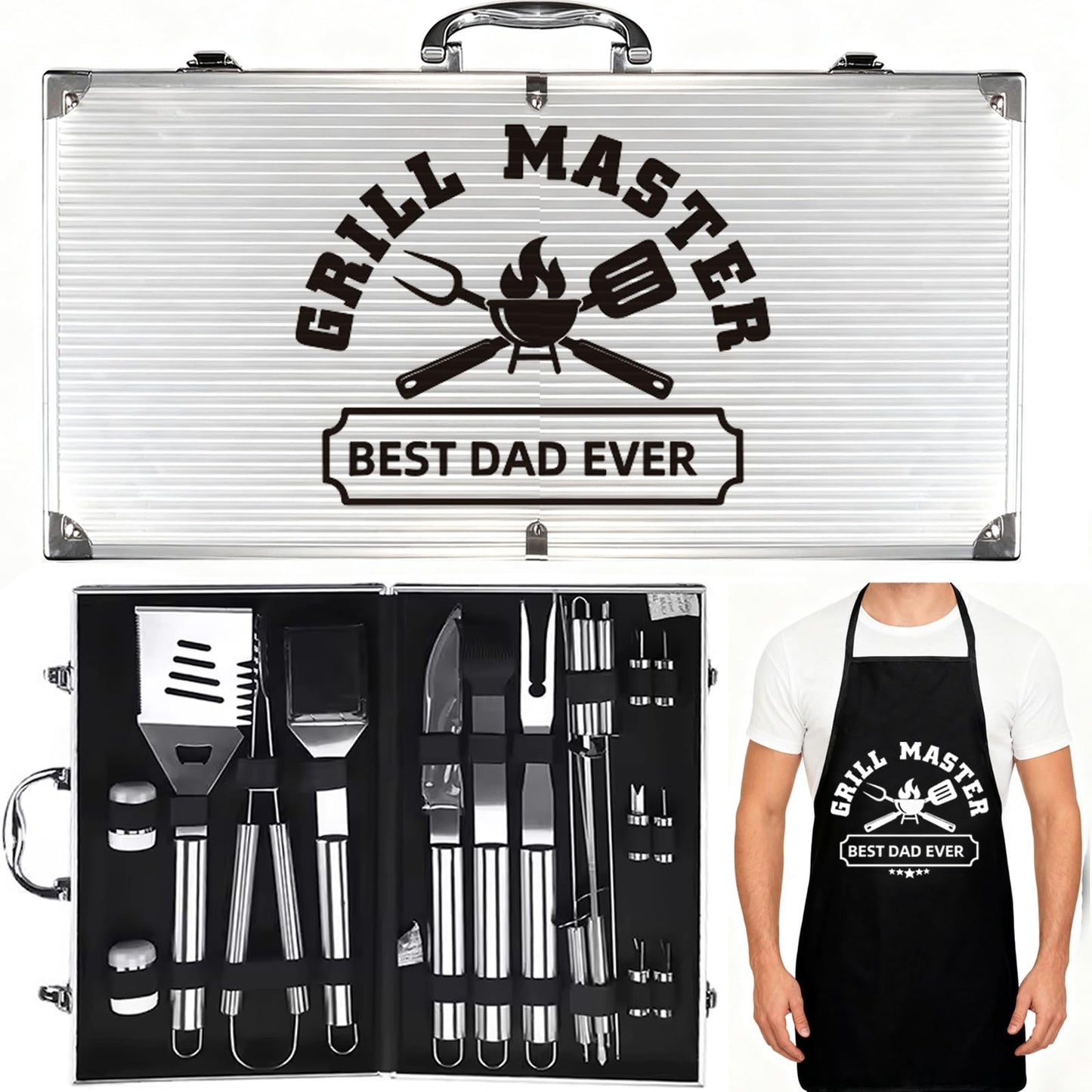 Gifts for Dad, Personalized BBQ Grill Accessories Tool Set Master Dad Gifts for Men Fathers Day Birthdays Christmas Anniversary