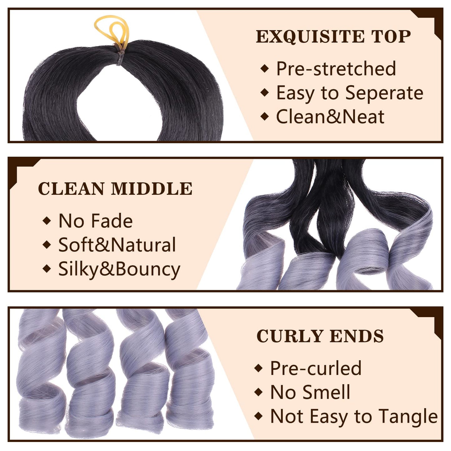 COOKOO 9 Packs 22 Inch Pre-stretched French Curls Braiding Hair Spanish Curly Braids Hair Wavy Crochet Braids Hair Loose Wavy Crochet Hair Extention for Goddess Box Braids 1B/Grey#