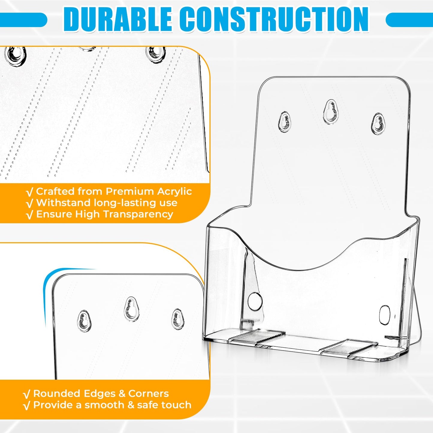 FLKQC Acrylic Brochure Holder, 9 x 11 in Brochure Holder Stand 4 Pack Plastic Pamphlet Holder Clear Literature Countertop Organizer Plastic Flyer Display Stand for Magazine, Document, Booklet