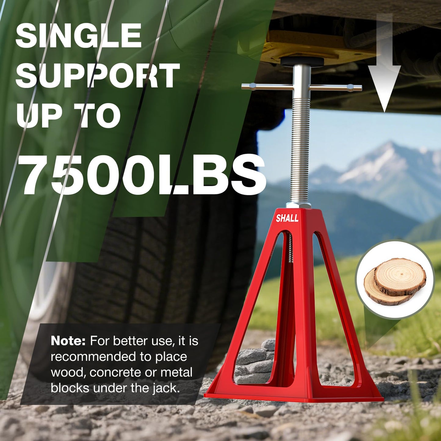 SHALL RV Stabilizer Jacks, 4-Pack Heavy Duty Aluminum Jack Stands for Travel Trailer Camper, Single Support up to 7500 Lbs, RV Leveling Screw Jack with Spare Nuts & Pads, Adjustable from 11" to 17"