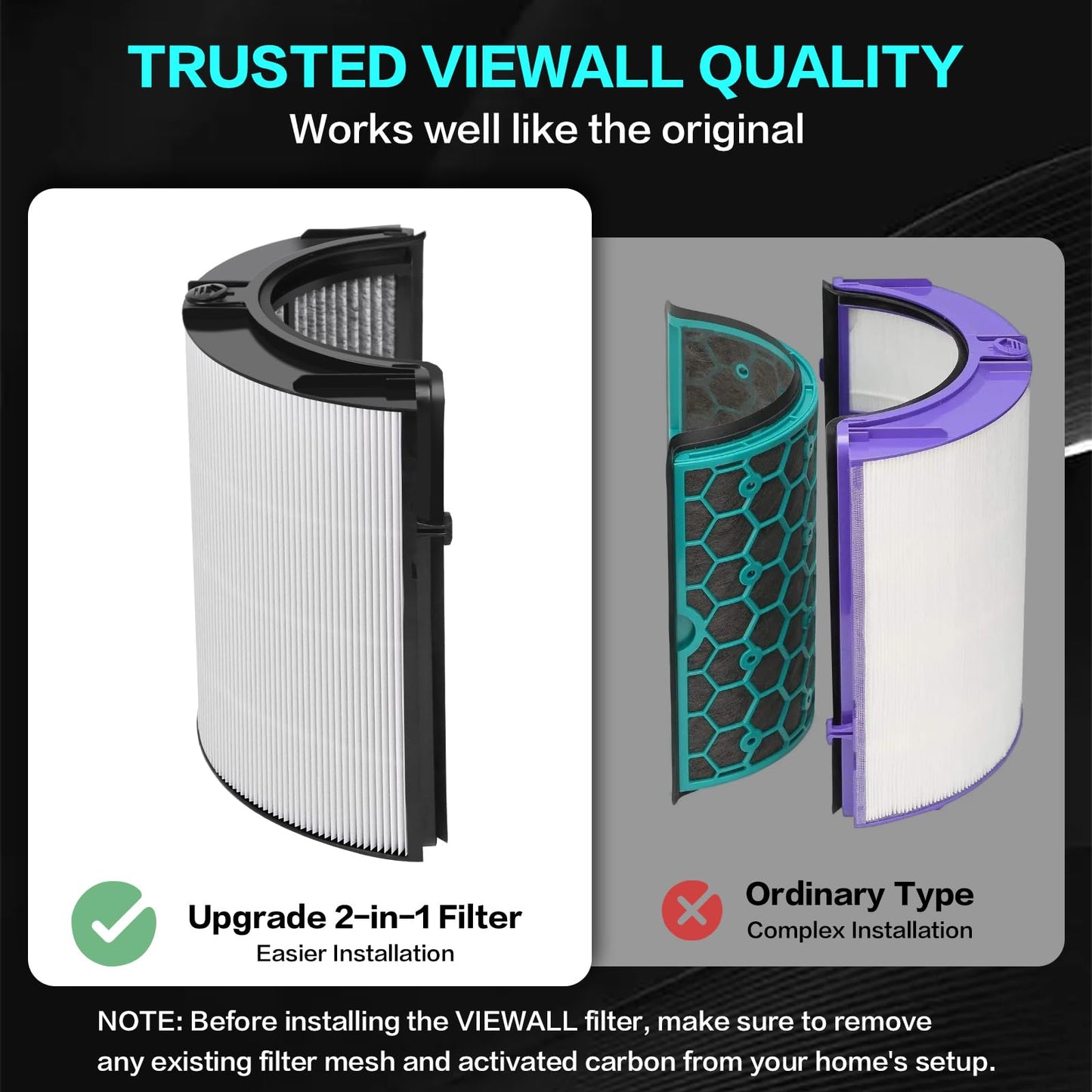 360° Combi Glass True H13 HEPA + Carbon Filter for Dyson TP10 HP10 HP09 TP09 HP07 TP07 TP06 HP06 PH04 PH03 PH02 PH01 DP04 HP4B PH3A TP7A TP7C TP4A TP4B PH2 HP2 PC2 PC1 HP1, 2-in-1 Replacement Filter