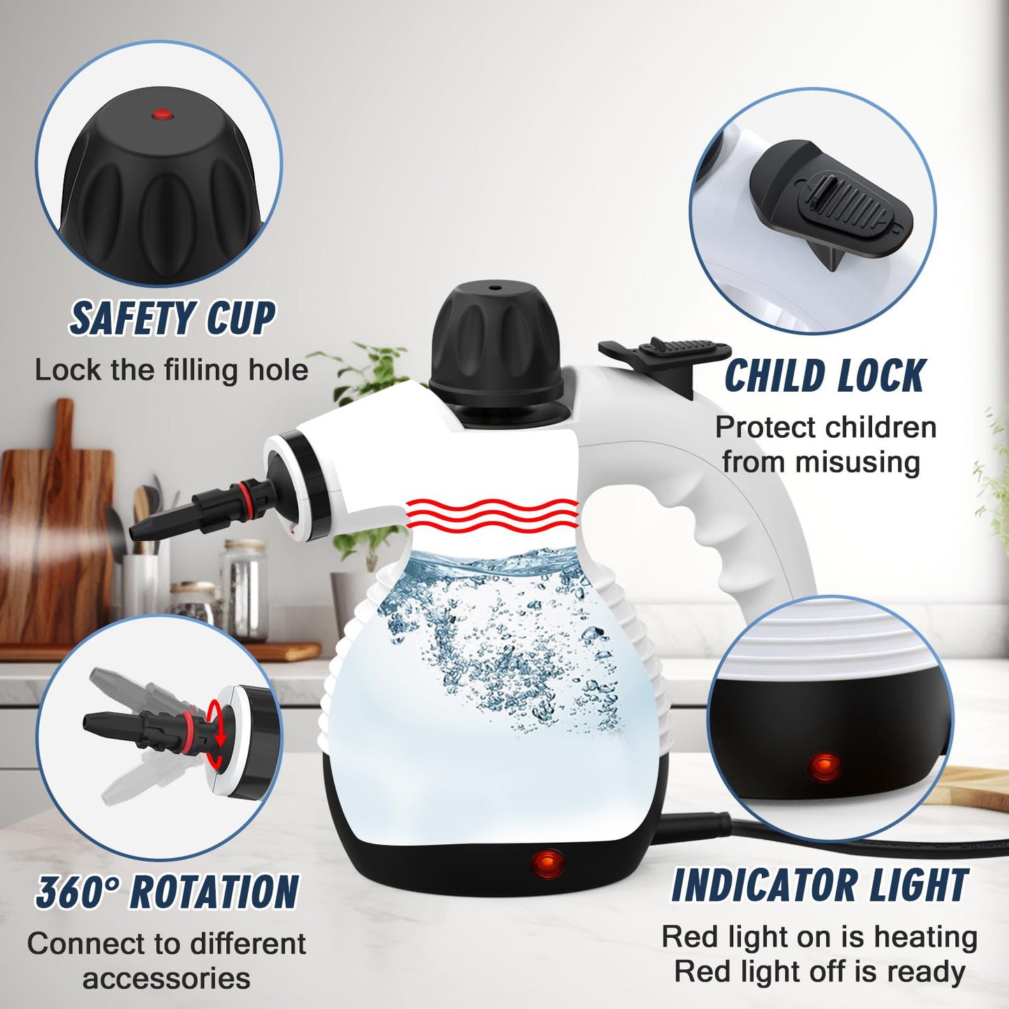 GLOIL Handheld Steam Cleaner, Multifunctional High-Temperature Steam Cleaner, Portable Steam Cleaner Ideal for Cleaning Range Hoods, Microwaves, Tiles, Curtains, Sofas, Countertops, and Car Interiors.