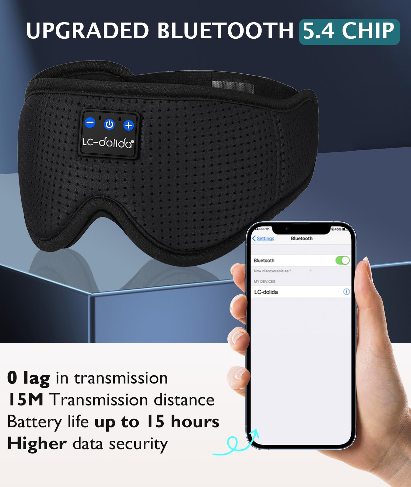Bluetooth 5.4 3D Sleep Mask, Dual Sides Breathable Sleep Headphones, up to 15-Hour Stand-by Bluetooth Eye Masks, Wireless Earphones Eye Mask for Sleeping,Cool Tech Gadget Travel Essentials