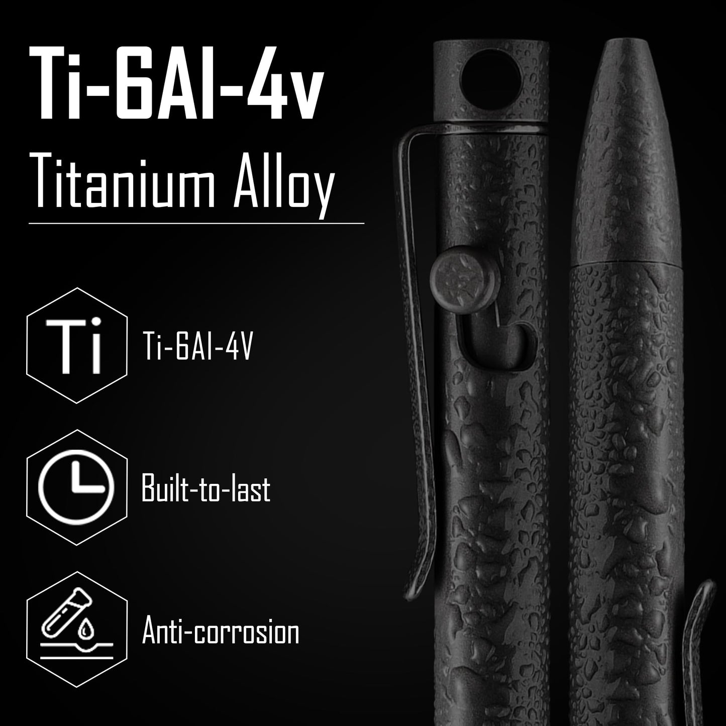 KeyUnity KP03BK Bolt Action Pen with Clip, Titanium Alloy EDC Pocket Pen Retractable Metal Ballpoint Pen for Everyday Carry