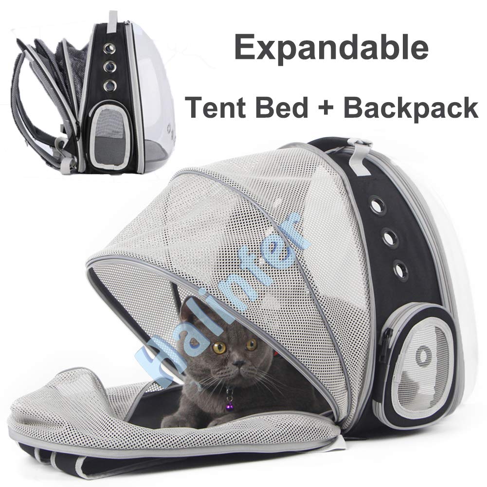 Back Expandable Cat Backpack Carrier, Fit up to 12 lbs, Space Capsule Bubble Window Pet Carrier Backpack for Cat and Small Puppy